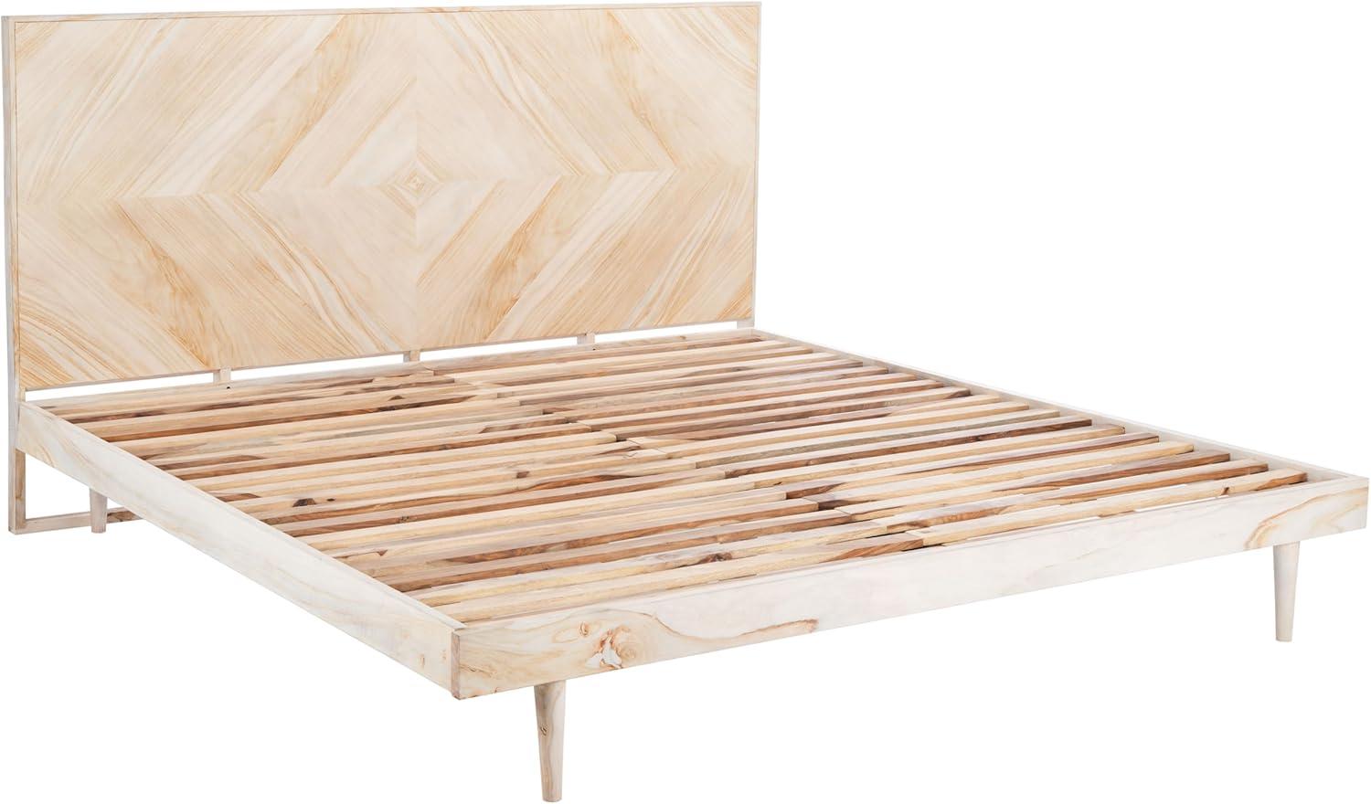 image:imageSAFAVIEH Couture Collection Cora Rose White Wash Solid Wood Herringbone Queen Size BedWhite Wash