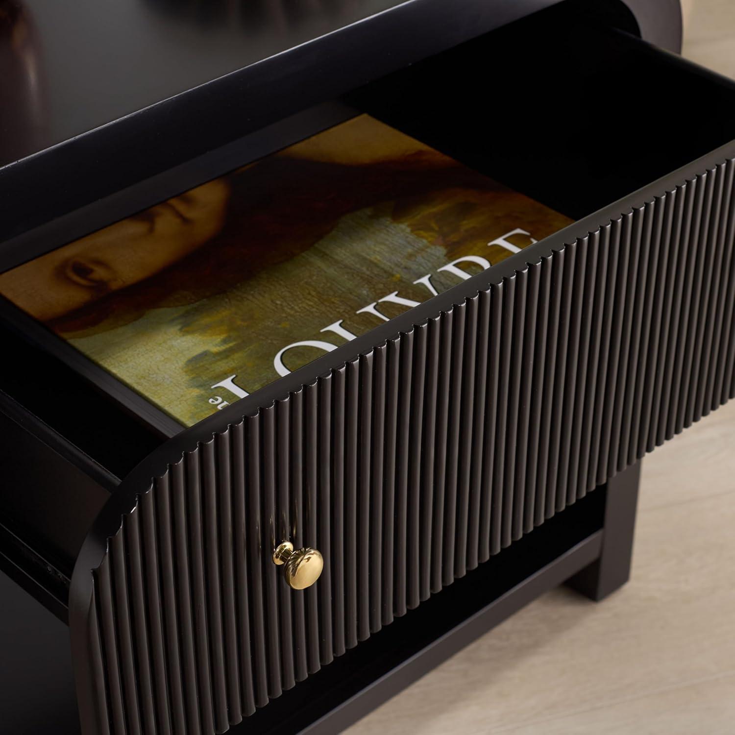 image:imageSAFAVIEH Couture Collection Liabella BlackGold 1Drawer Curved Nightstand Fully AssembledBlackGold