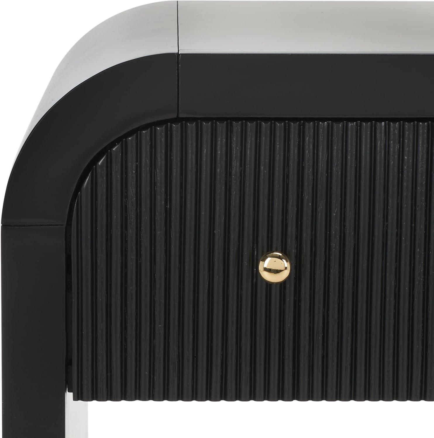 image:imageSAFAVIEH Couture Collection Liabella BlackGold 1Drawer Curved Nightstand Fully AssembledBlackGold