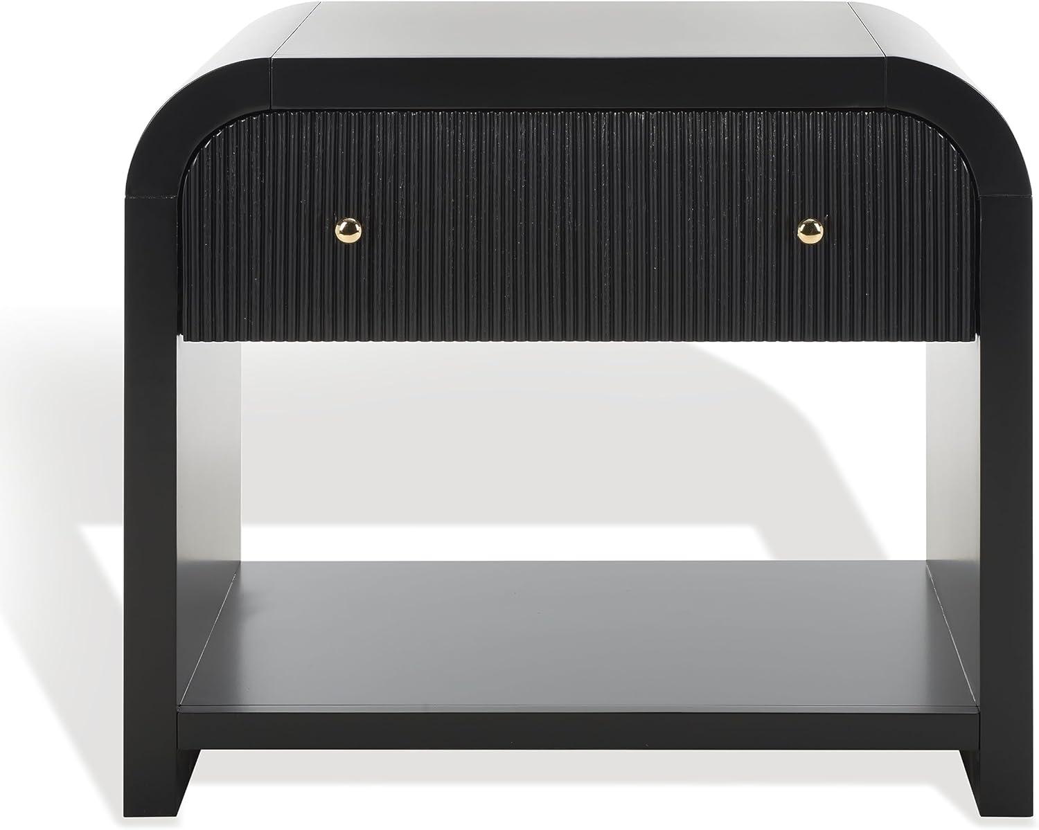 image:imageSAFAVIEH Couture Collection Liabella BlackGold 1Drawer Curved Nightstand Fully AssembledBlackGold