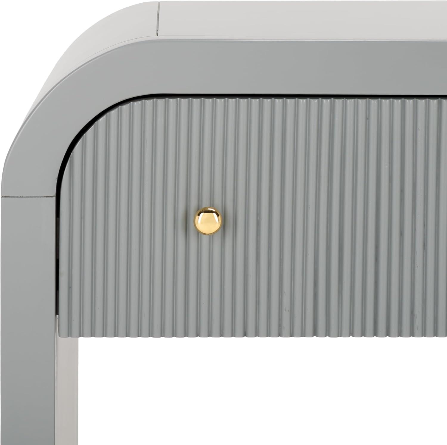 image:imageSAFAVIEH Couture Collection Liabella BlackGold 1Drawer Curved Nightstand Fully AssembledLight GreyGold