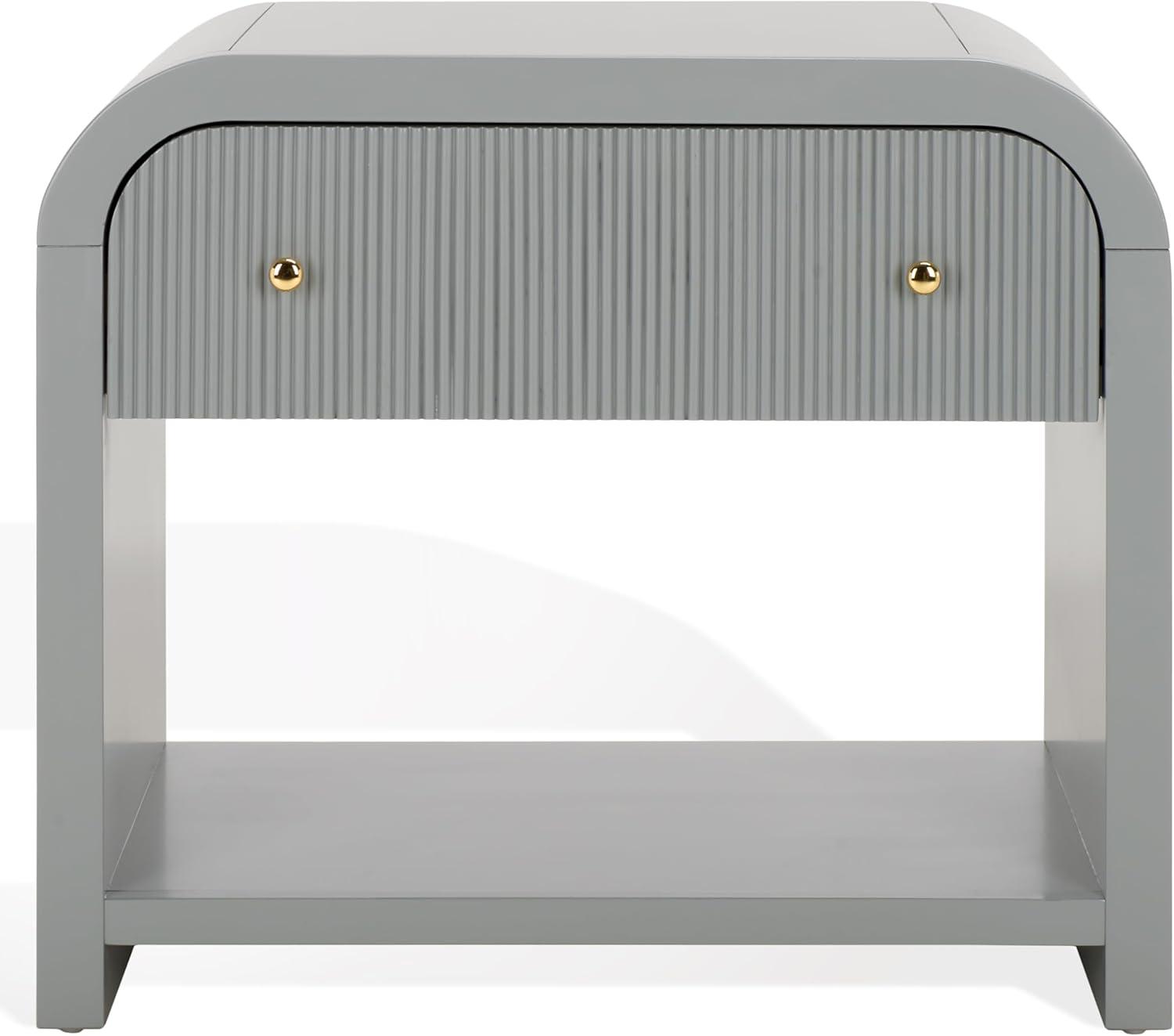 image:imageSAFAVIEH Couture Collection Liabella BlackGold 1Drawer Curved Nightstand Fully AssembledLight GreyGold