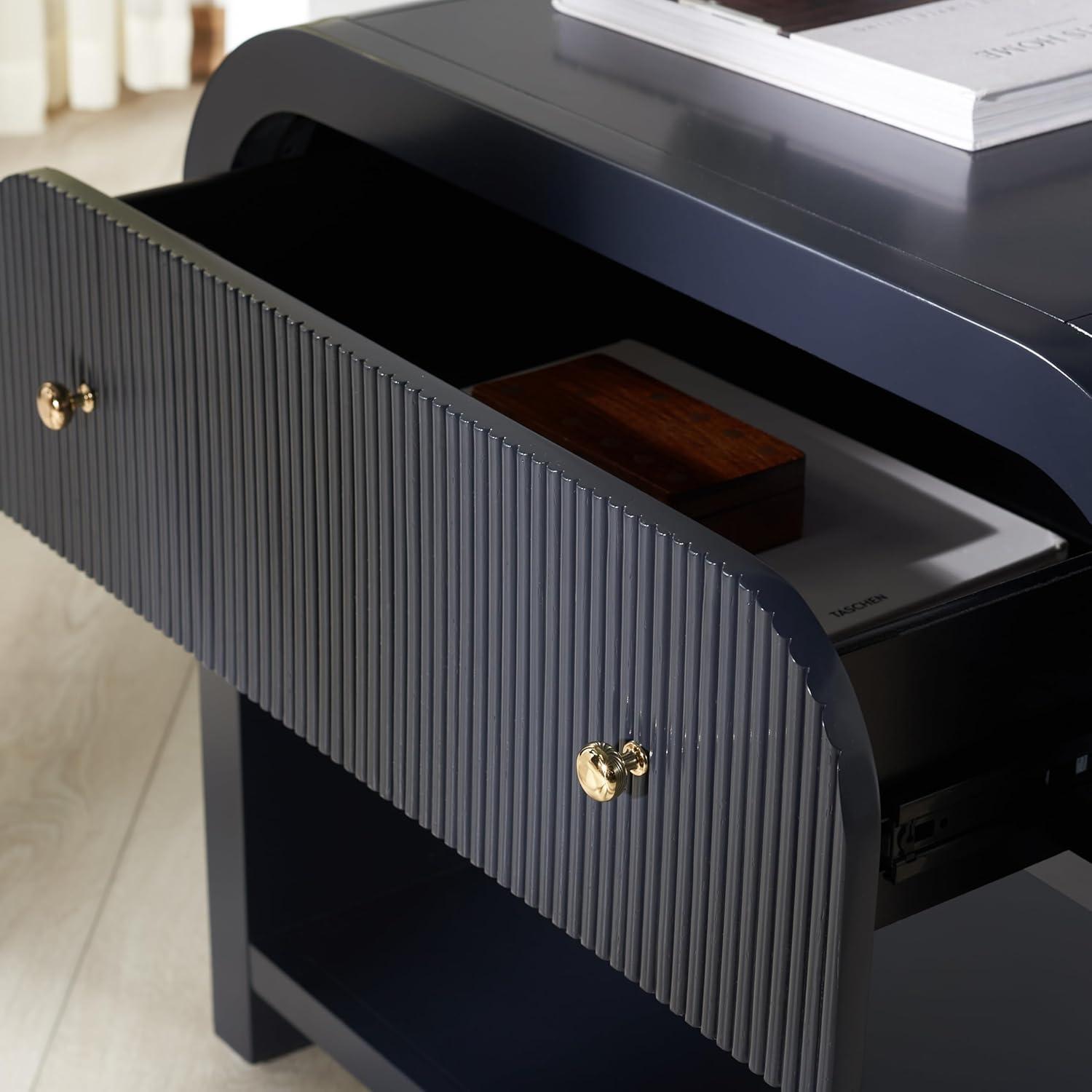 image:imageSAFAVIEH Couture Collection Liabella BlackGold 1Drawer Curved Nightstand Fully AssembledNavyGold