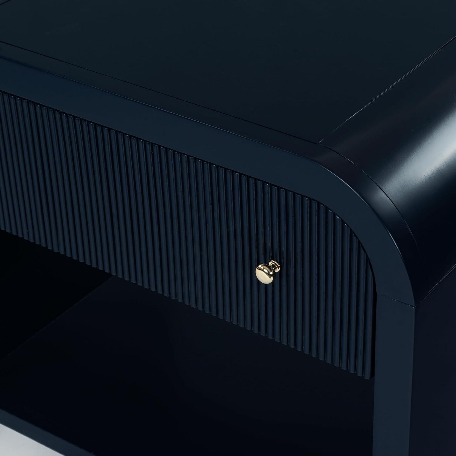 image:imageSAFAVIEH Couture Collection Liabella BlackGold 1Drawer Curved Nightstand Fully AssembledNavyGold