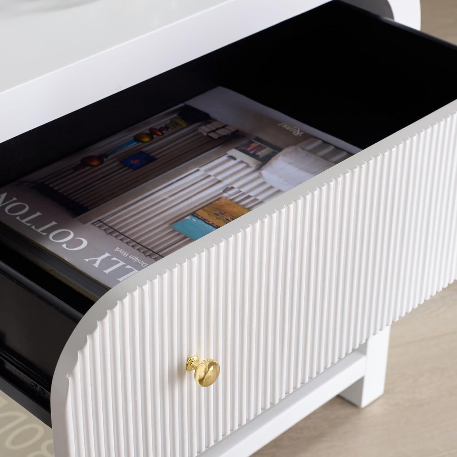 image:imageSAFAVIEH Couture Collection Liabella BlackGold 1Drawer Curved Nightstand Fully AssembledWhiteGold