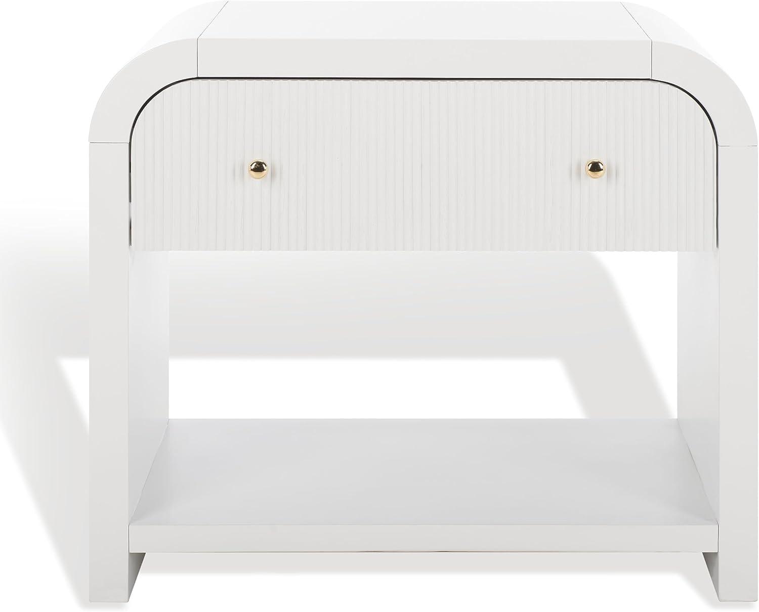 image:imageSAFAVIEH Couture Collection Liabella BlackGold 1Drawer Curved Nightstand Fully AssembledWhiteGold