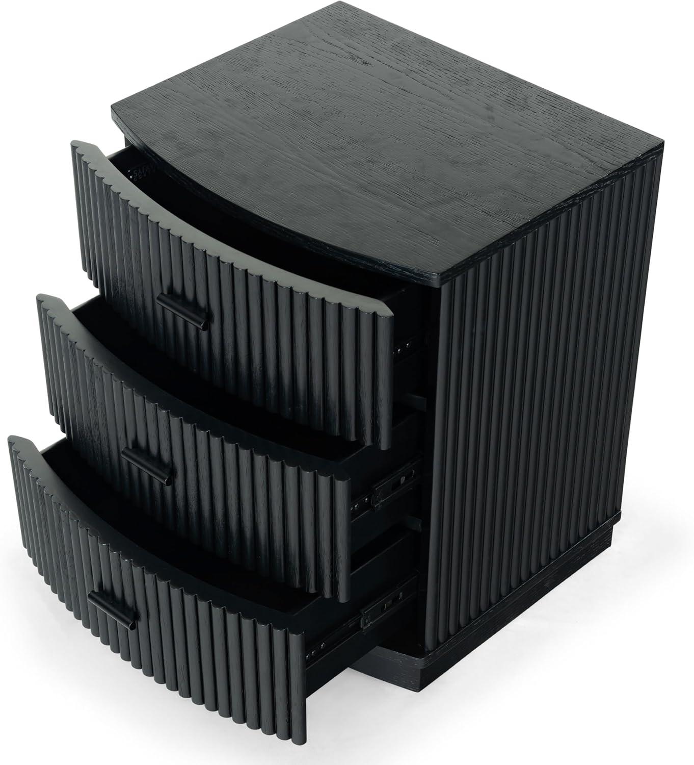 image:imageSAFAVIEH Couture Collection Shelbie Black 3Drawer Reeded Nightstand Fully Assembled Bedside Accent TableBlackBlack