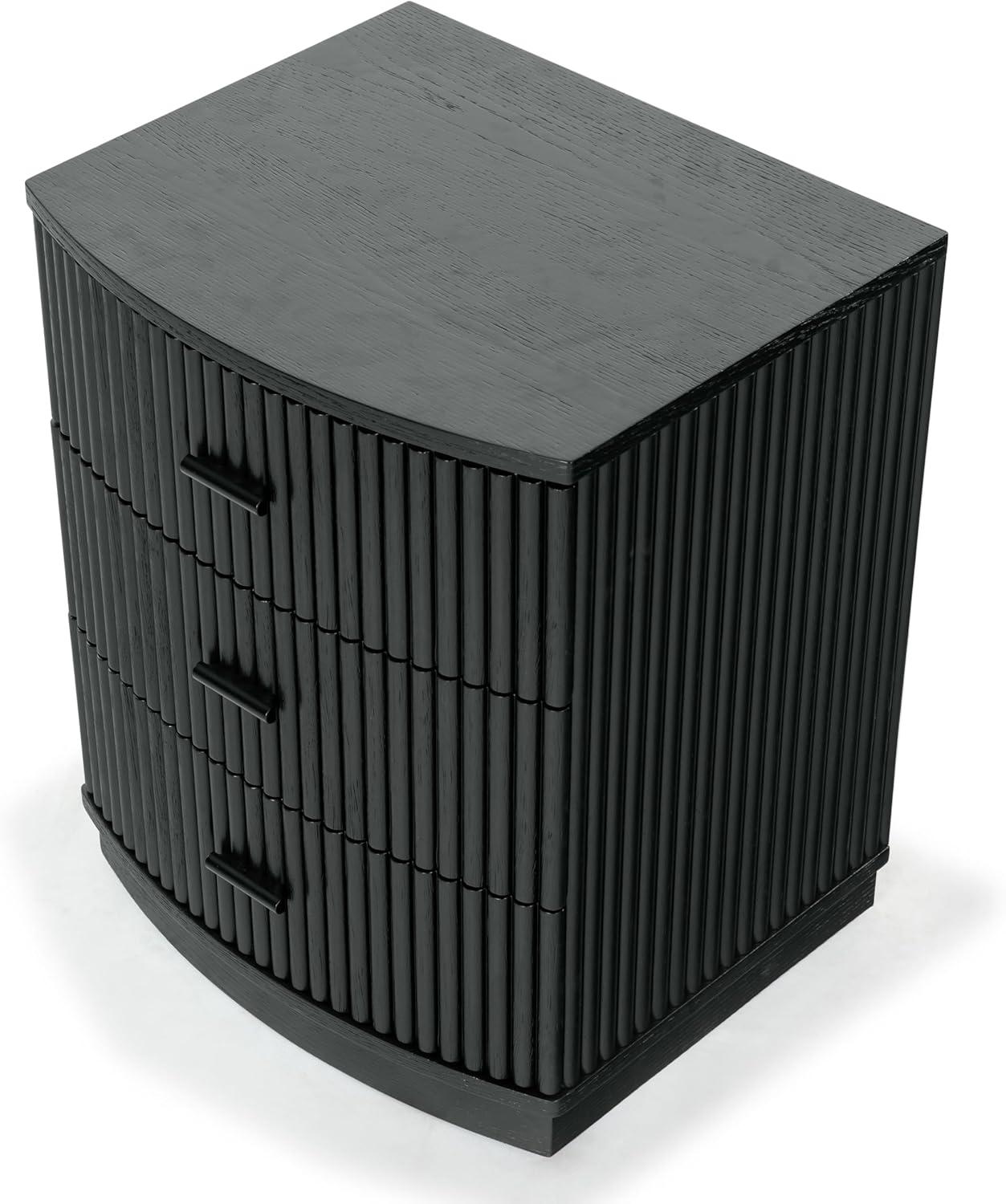 image:imageSAFAVIEH Couture Collection Shelbie Black 3Drawer Reeded Nightstand Fully Assembled Bedside Accent TableBlackBlack