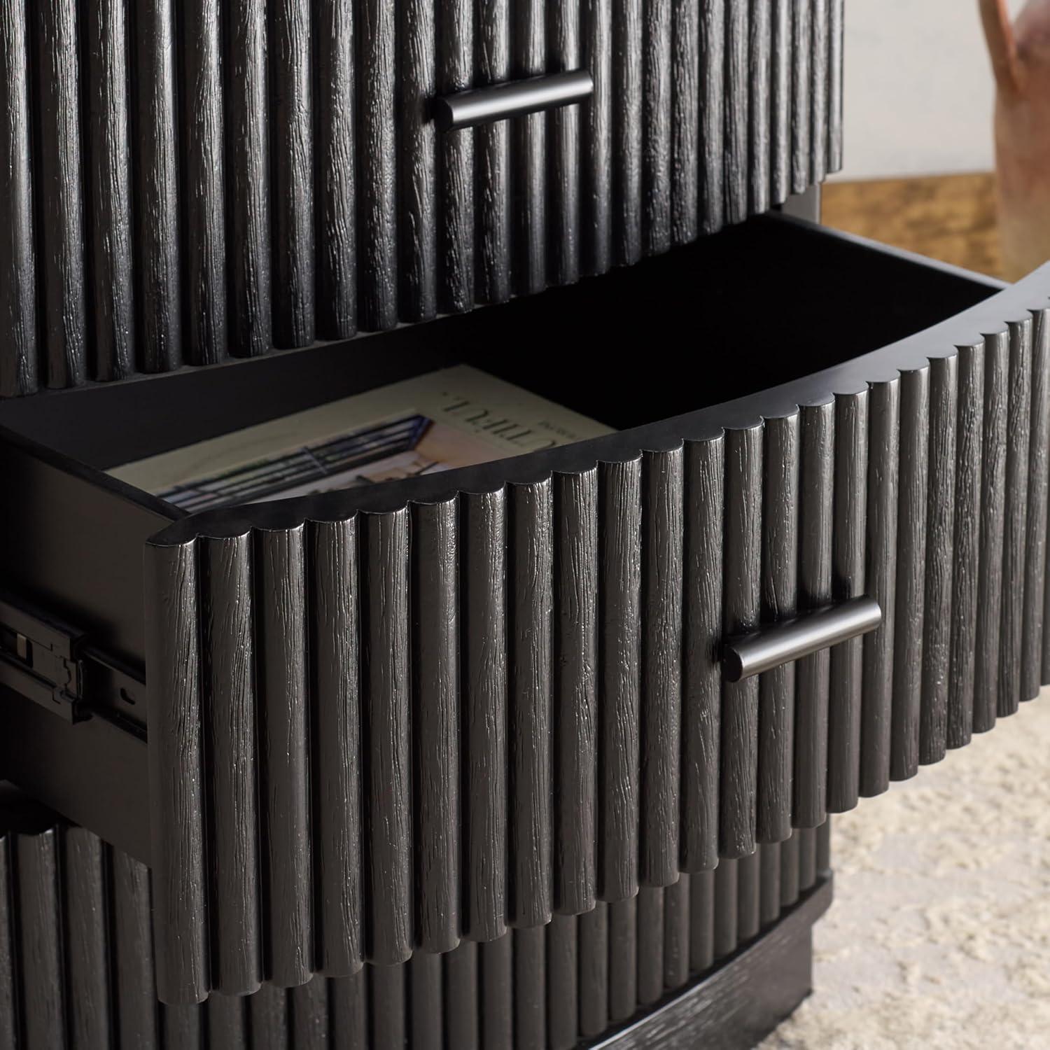 image:imageSAFAVIEH Couture Collection Shelbie Black 3Drawer Reeded Nightstand Fully Assembled Bedside Accent TableBlackBlack