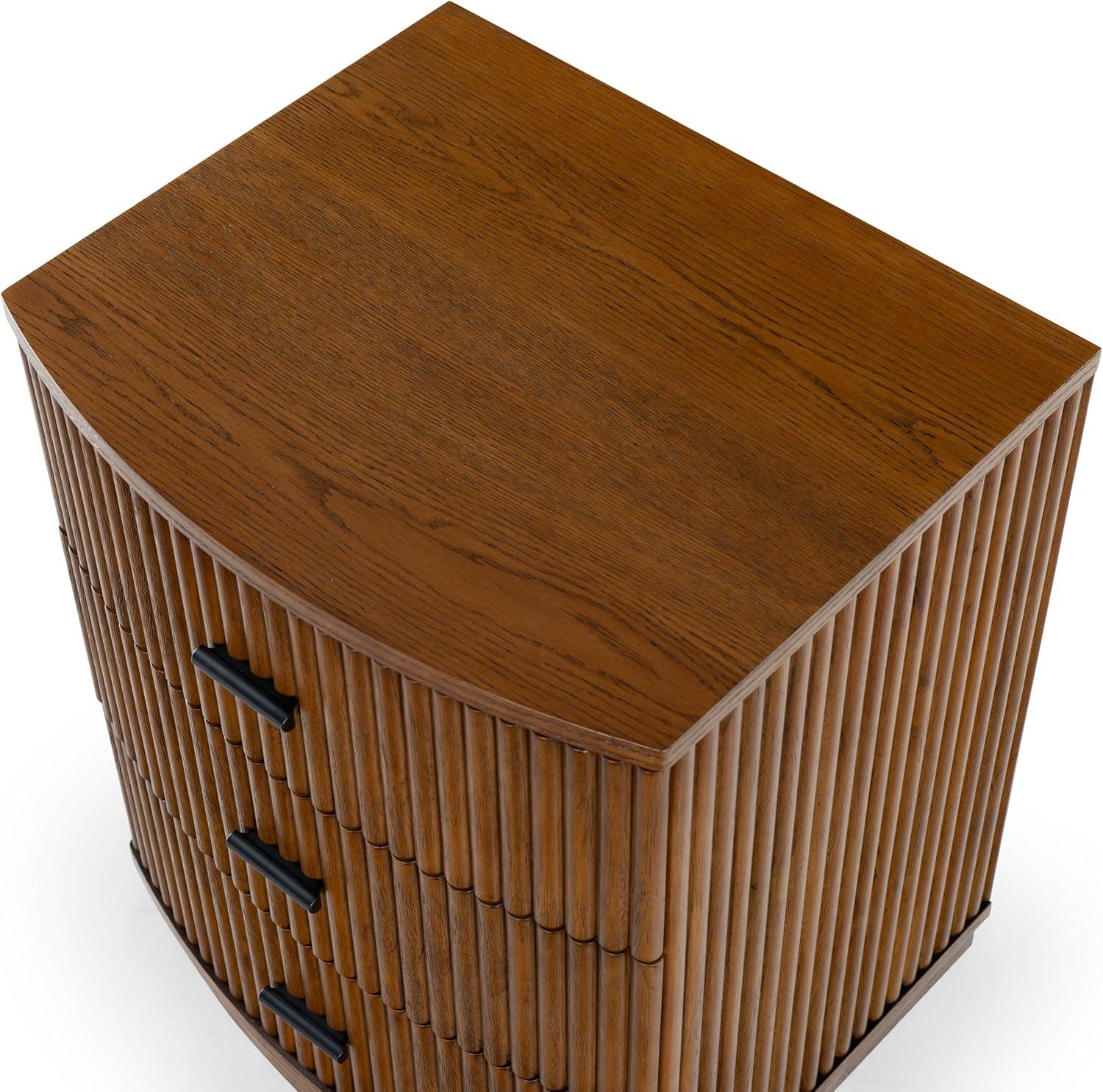 image:imageSAFAVIEH Couture Collection Shelbie Black 3Drawer Reeded Nightstand Fully Assembled Bedside Accent TableMedium OakBlack