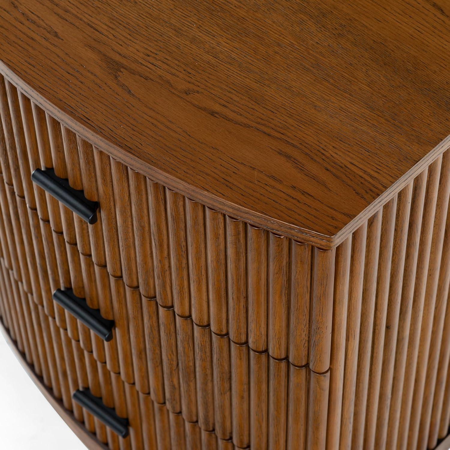image:imageSAFAVIEH Couture Collection Shelbie Black 3Drawer Reeded Nightstand Fully Assembled Bedside Accent TableMedium OakBlack