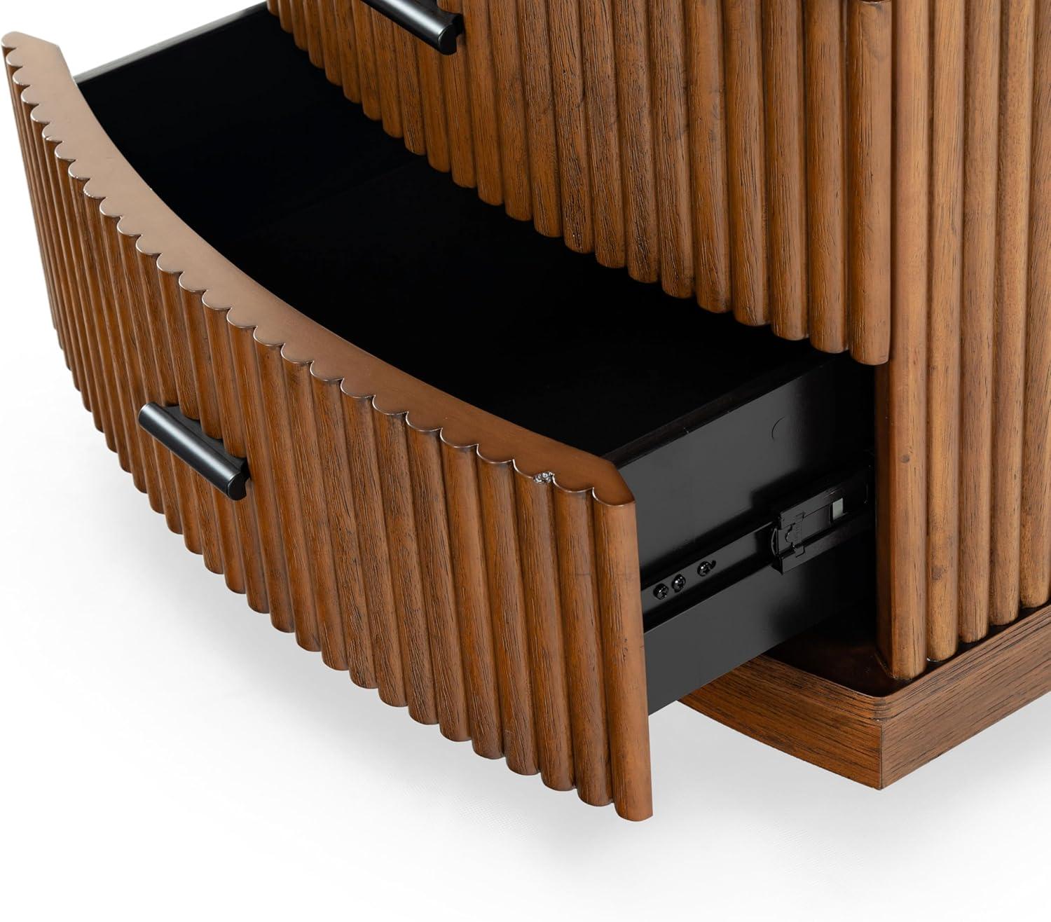 image:imageSAFAVIEH Couture Collection Shelbie Black 3Drawer Reeded Nightstand Fully Assembled Bedside Accent TableMedium OakBlack