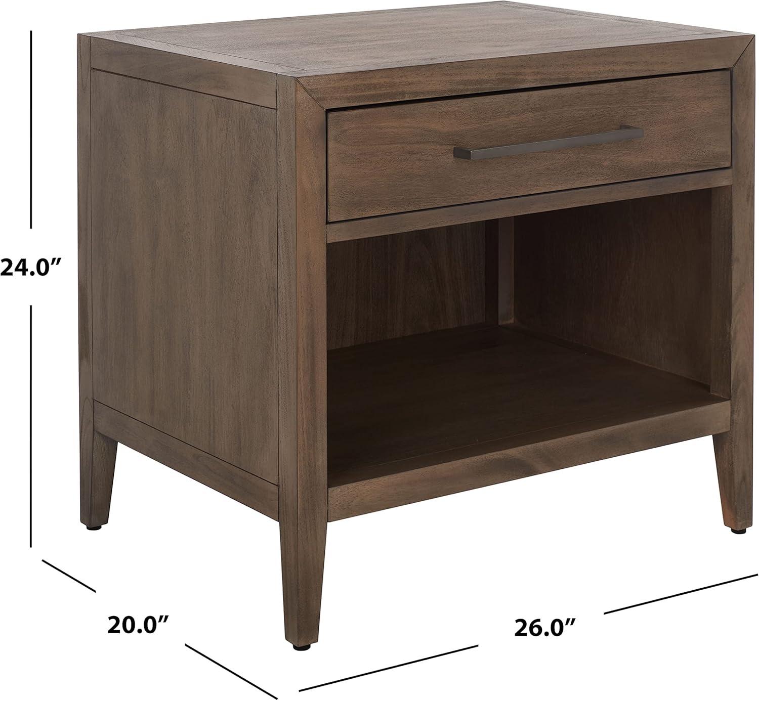image:imageSAFAVIEH Couture Home Collection Ariella Light Grey 1Drawer 1Shelf Wood Nightstand Table Fully AssembledLight Brown