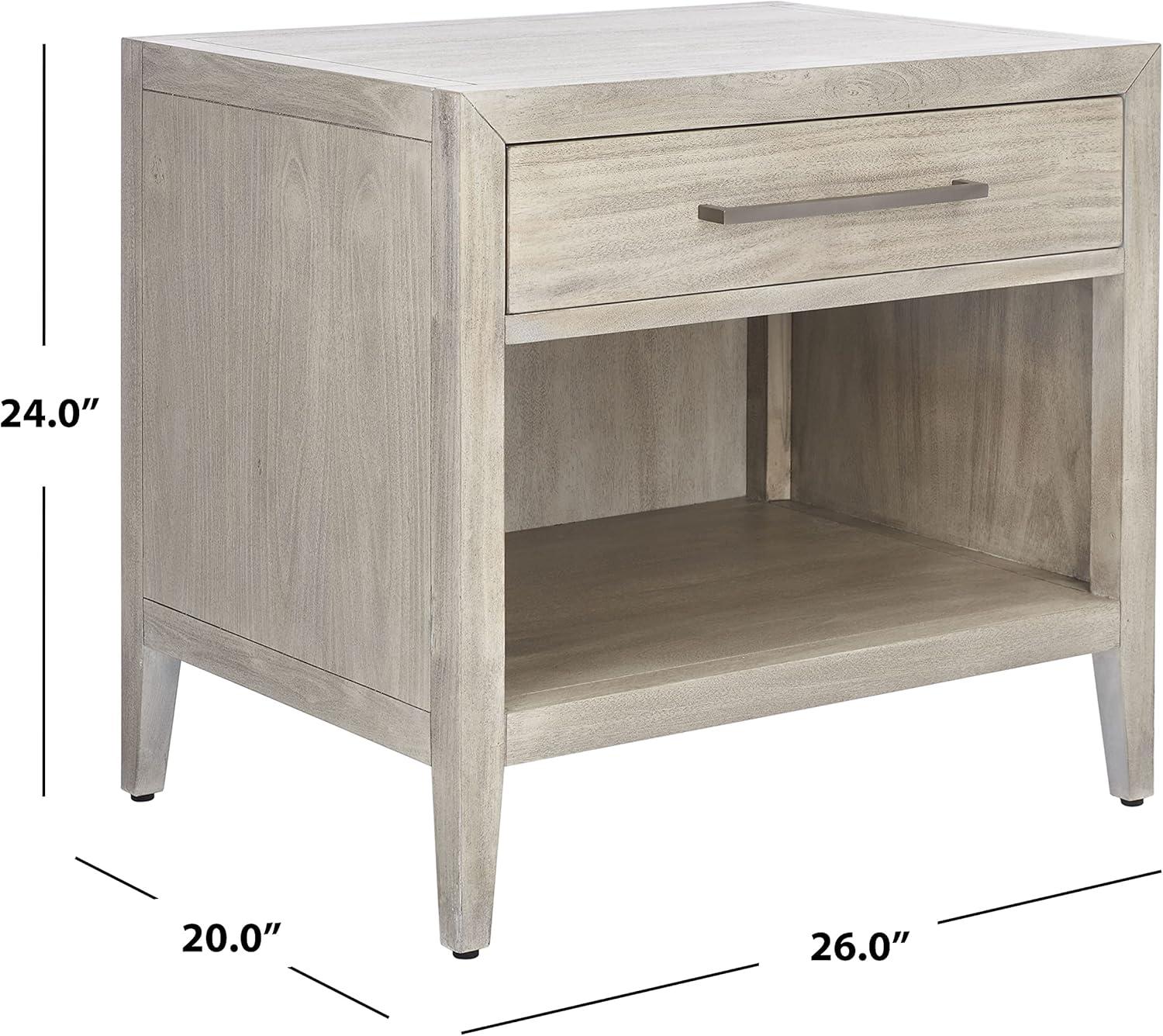 image:imageSAFAVIEH Couture Home Collection Ariella Light Grey 1Drawer 1Shelf Wood Nightstand Table Fully AssembledLight Grey