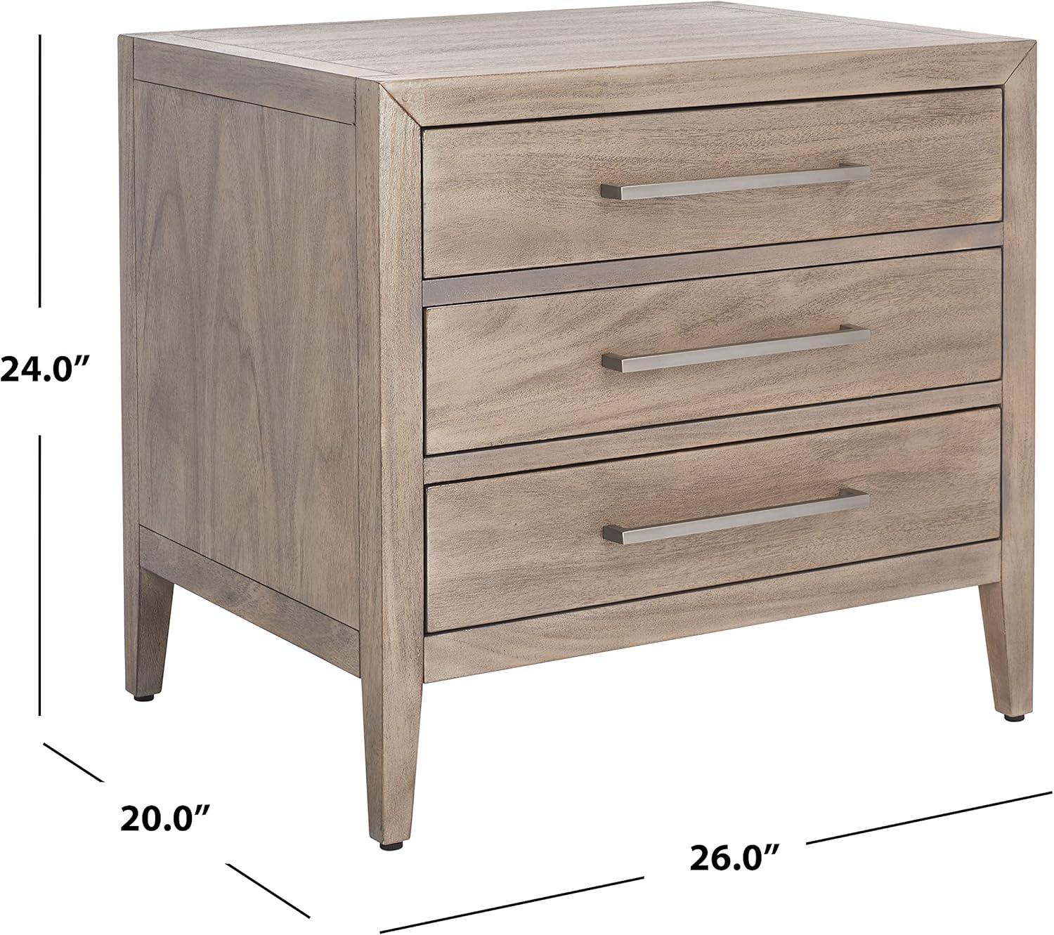 image:imageSAFAVIEH Couture Home Collection Ariella Light Grey 3Drawer Wood Nightstand Table Fully AssembledLight Brown