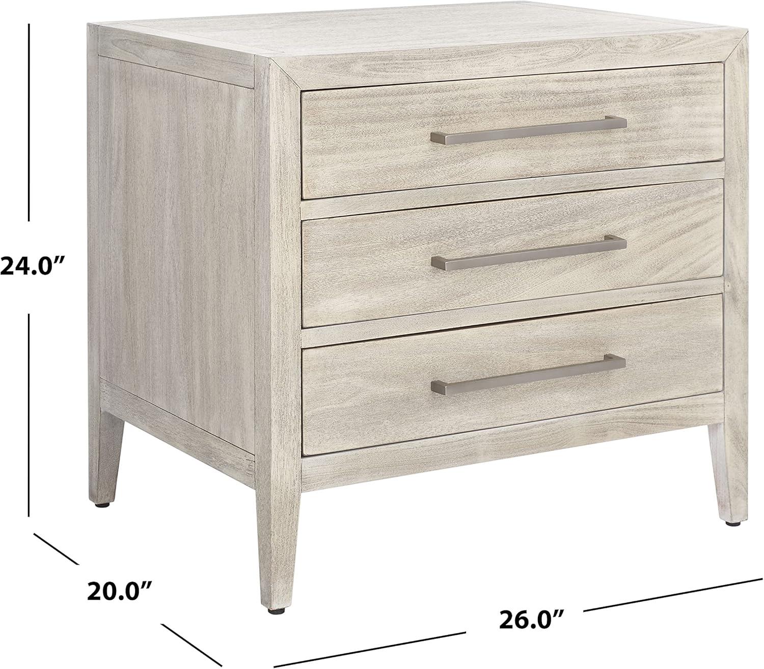 image:imageSAFAVIEH Couture Home Collection Ariella Light Grey 3Drawer Wood Nightstand Table Fully AssembledLight Grey