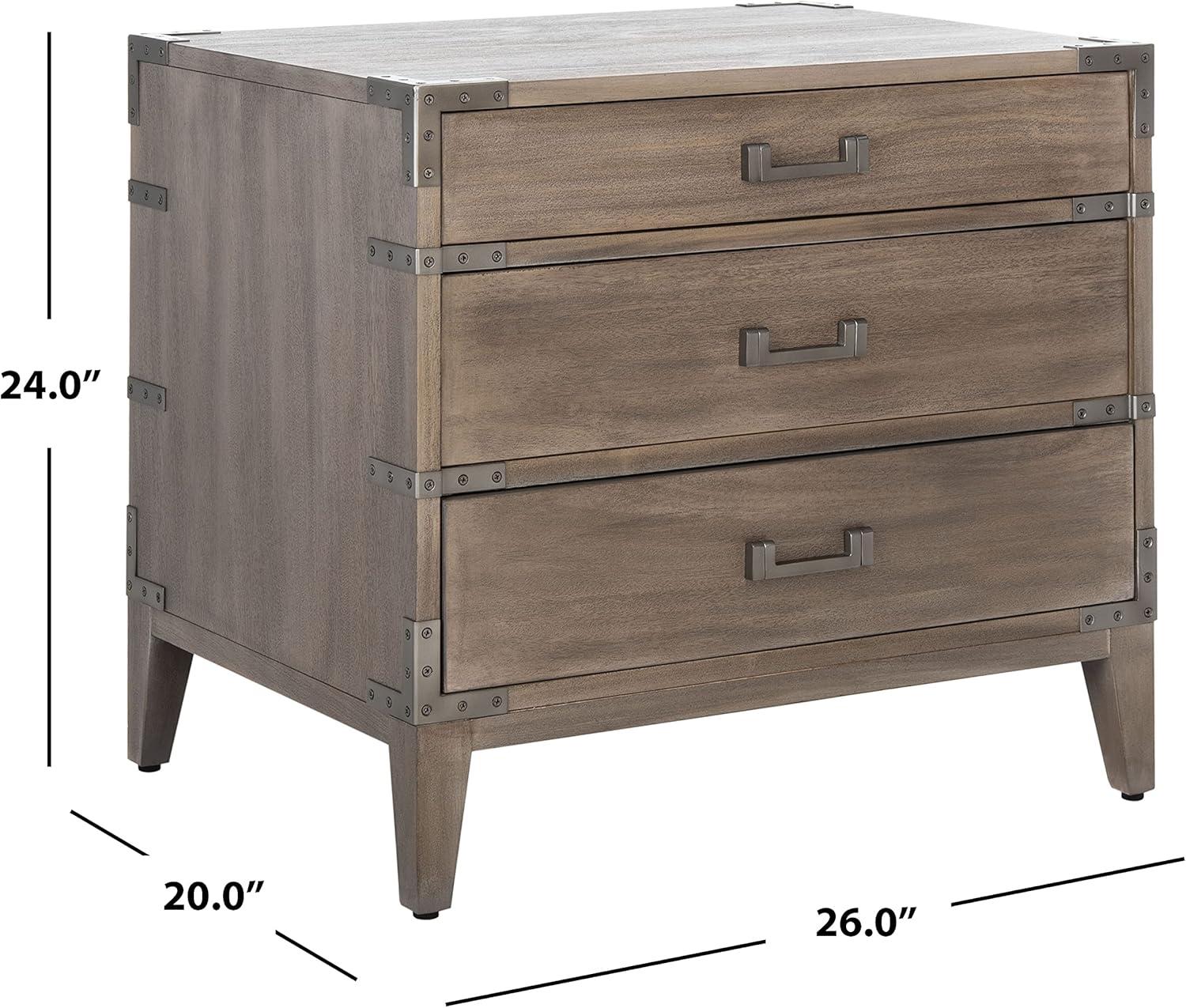 image:imageSAFAVIEH Couture Home Collection Nisha Light Grey 3Drawer Wood Nightstand Table Fully AssembledLight Brown