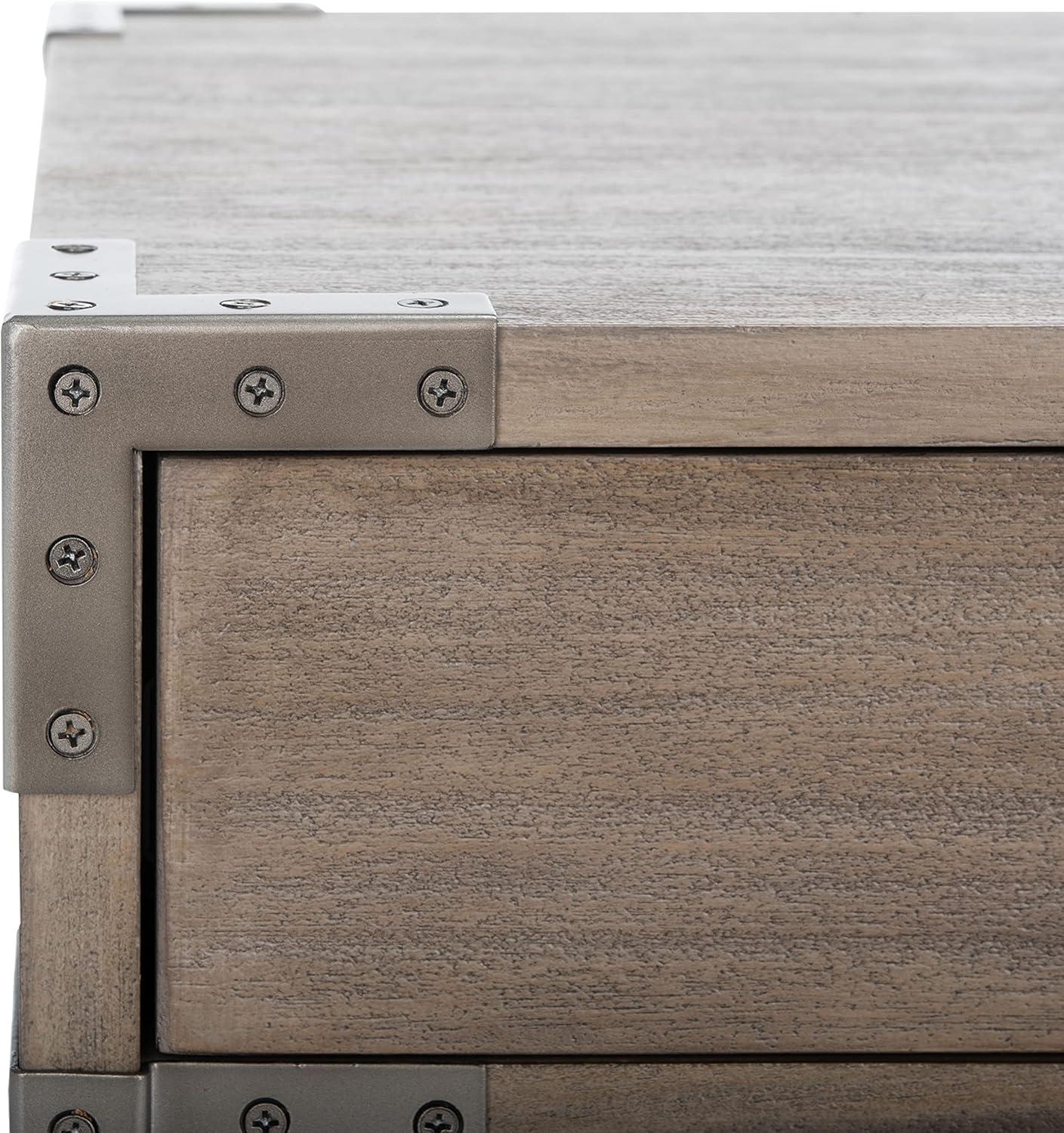 image:imageSAFAVIEH Couture Home Collection Nisha Light Grey 3Drawer Wood Nightstand Table Fully AssembledLight Brown