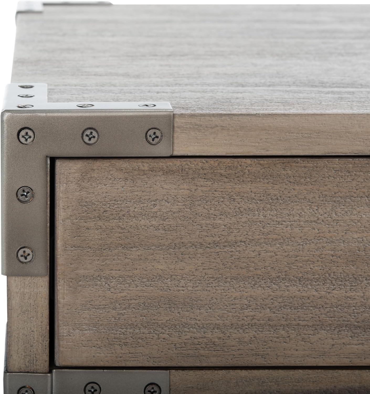 image:imageSAFAVIEH Couture Home Collection Nisha Light Grey 3Drawer Wood Nightstand Table Fully AssembledLight Brown