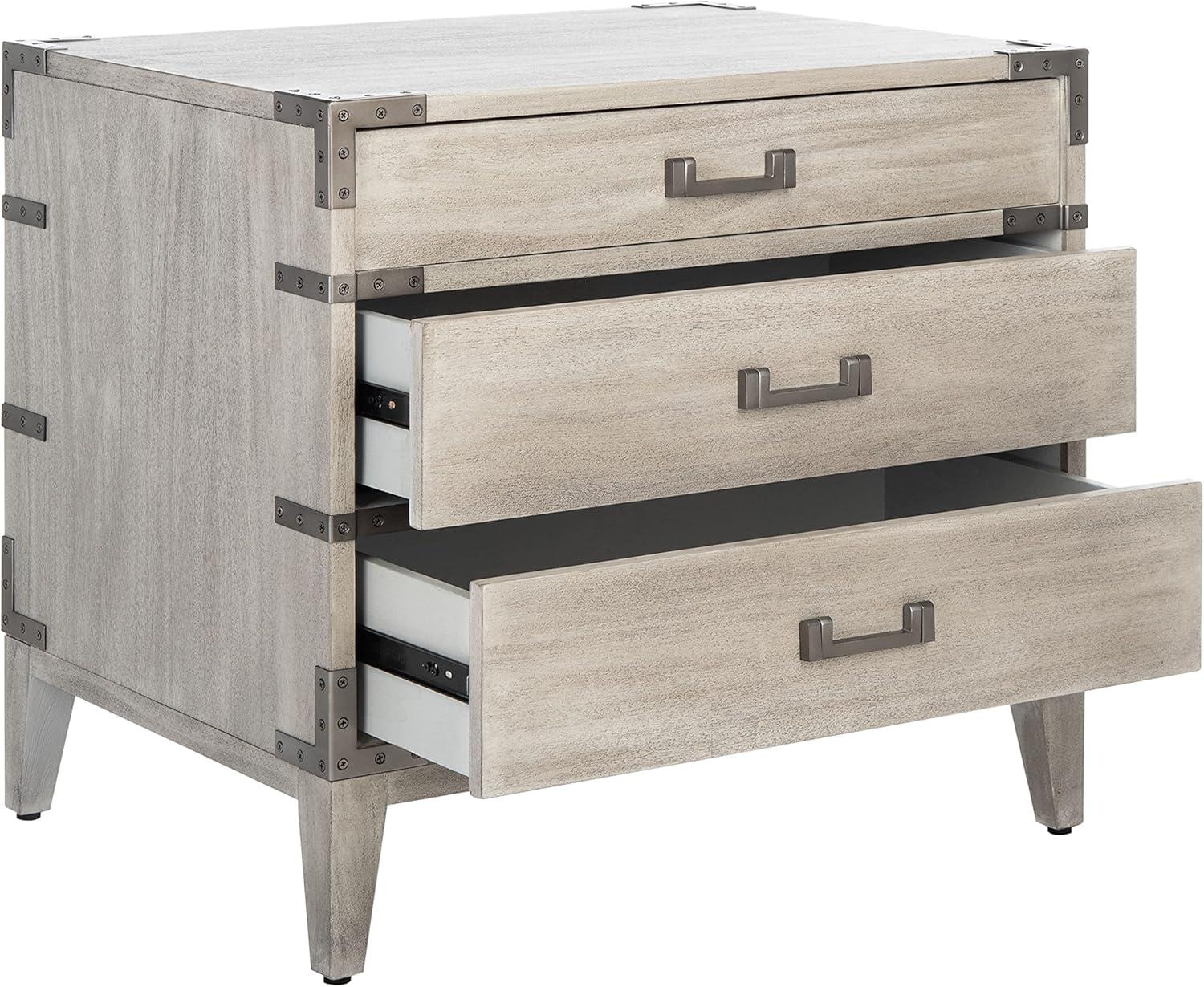 image:imageSAFAVIEH Couture Home Collection Nisha Light Grey 3Drawer Wood Nightstand Table Fully AssembledLight Grey