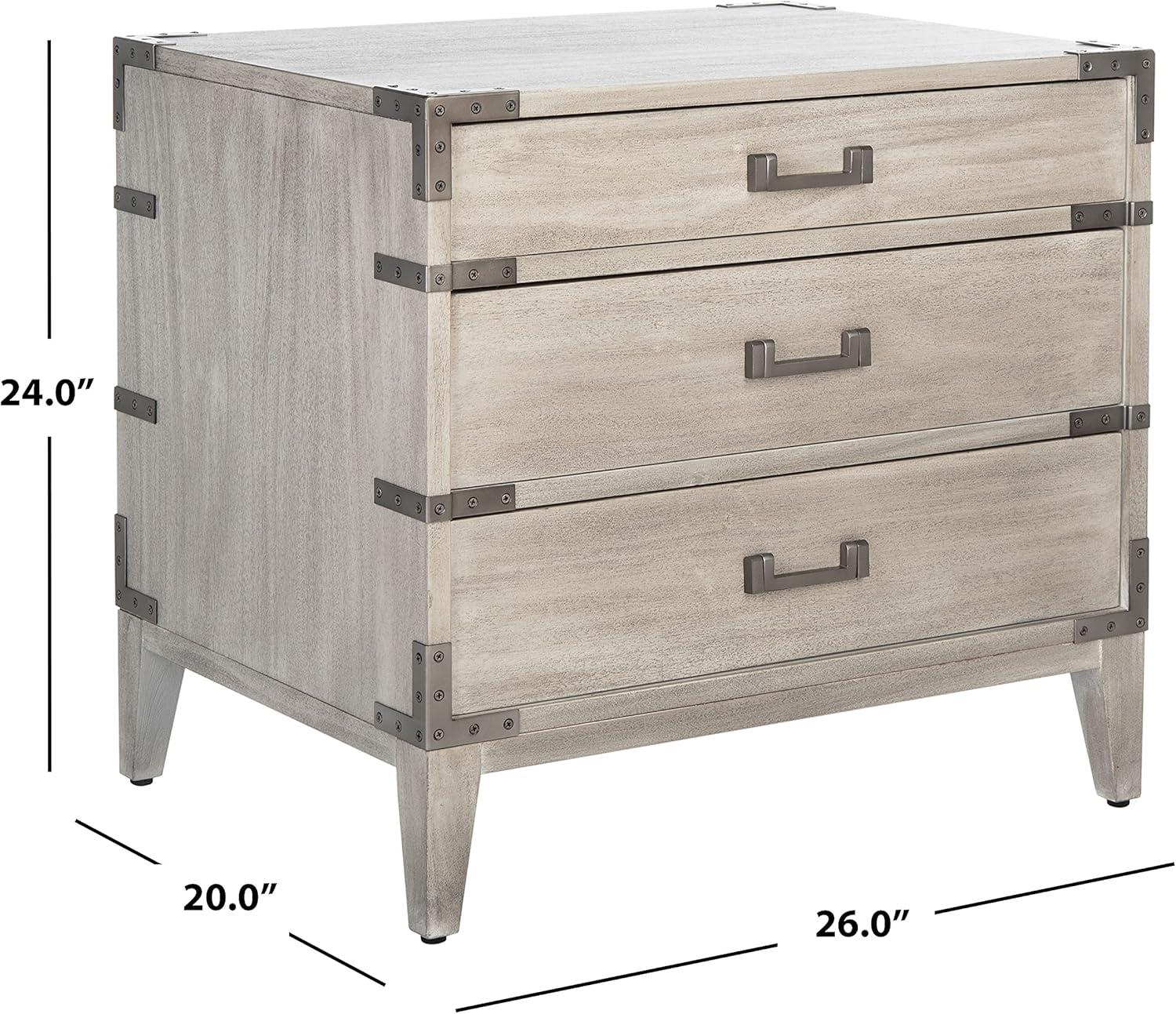 image:imageSAFAVIEH Couture Home Collection Nisha Light Grey 3Drawer Wood Nightstand Table Fully AssembledLight Grey