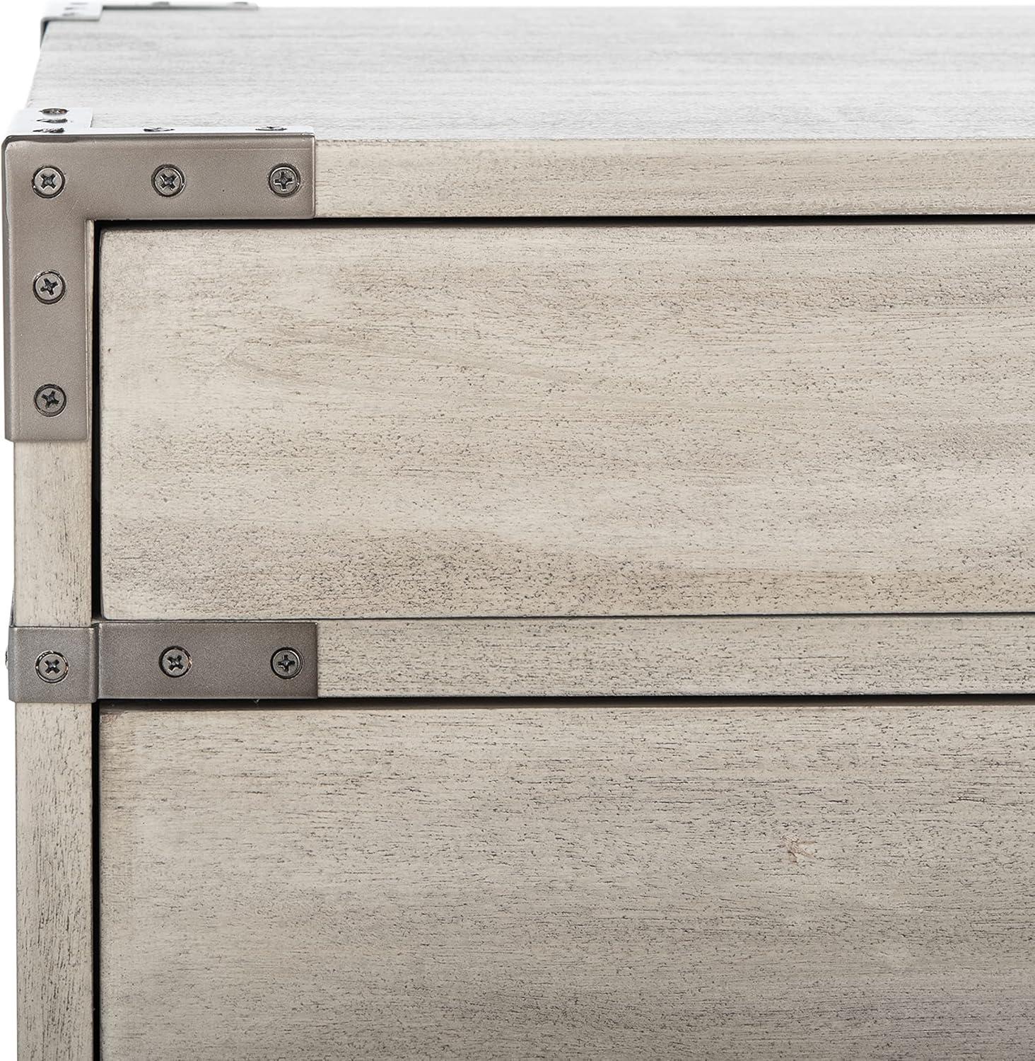 image:imageSAFAVIEH Couture Home Collection Nisha Light Grey 3Drawer Wood Nightstand Table Fully AssembledLight Grey