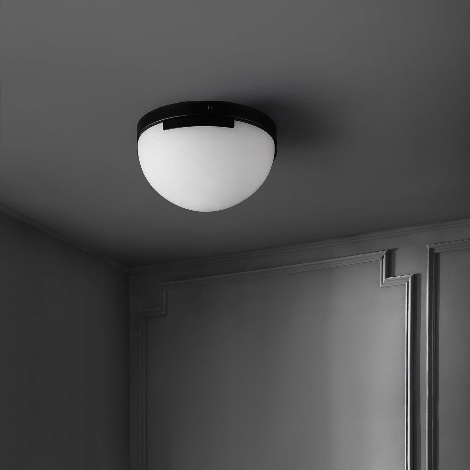 image:imageSAFAVIEH Couture Lighting Collection Eddie SilverOffWhite Alabaster Flush Mount Ceiling Light LED Bulb IncludedBlackOff White