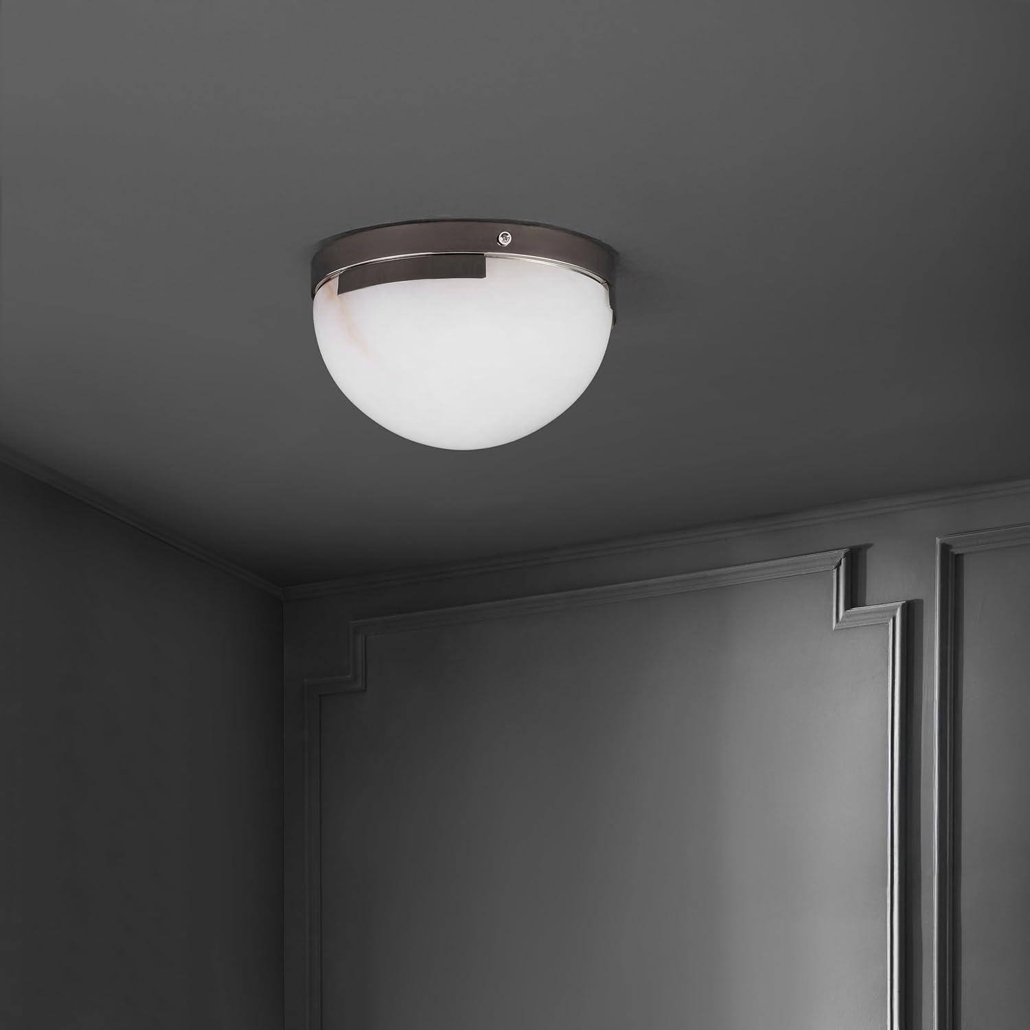 image:imageSAFAVIEH Couture Lighting Collection Eddie SilverOffWhite Alabaster Flush Mount Ceiling Light LED Bulb IncludedSilverOff White