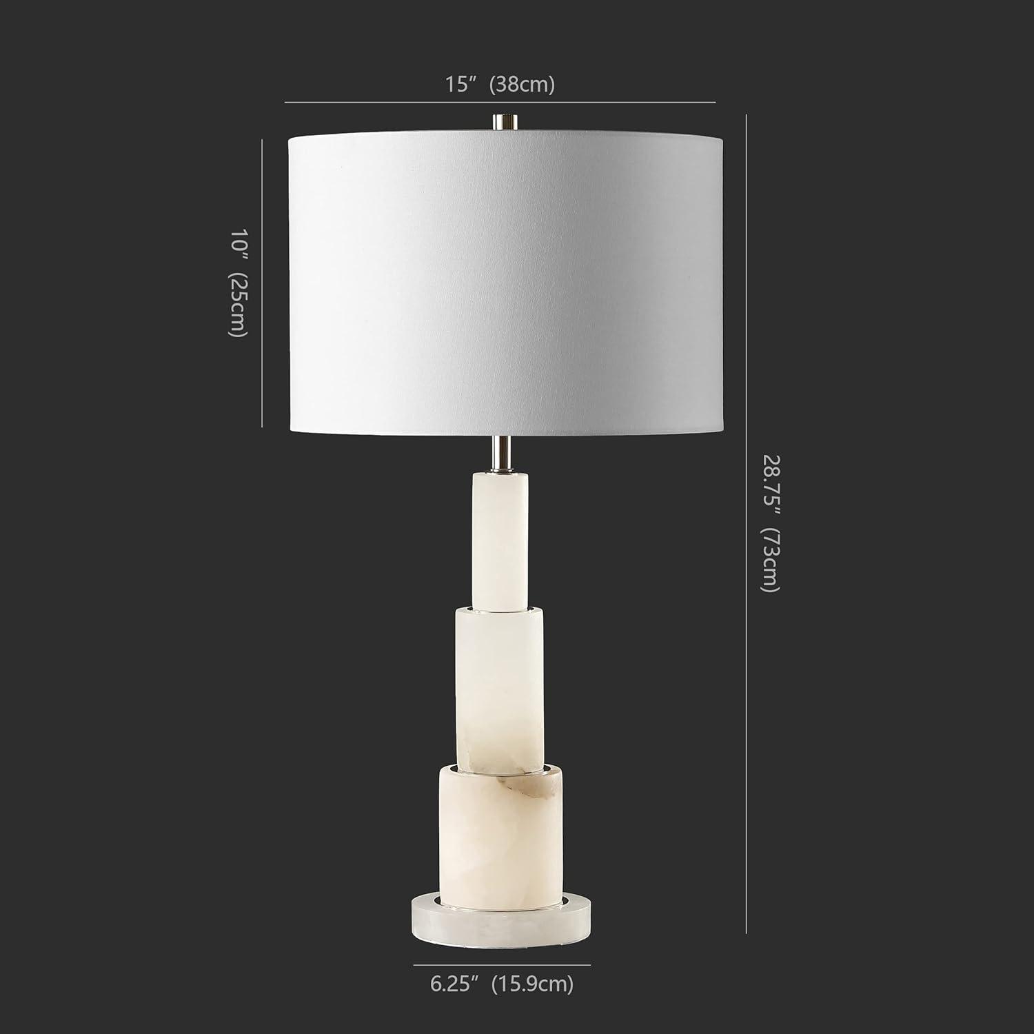 image:imageSAFAVIEH Couture Lighting Collection Gardiner AlabasterNickel Tiered 28inch Bedroom Living Room Home Office Desk Nightstand Table Lamp LED Bulb IncludedNickelWhite