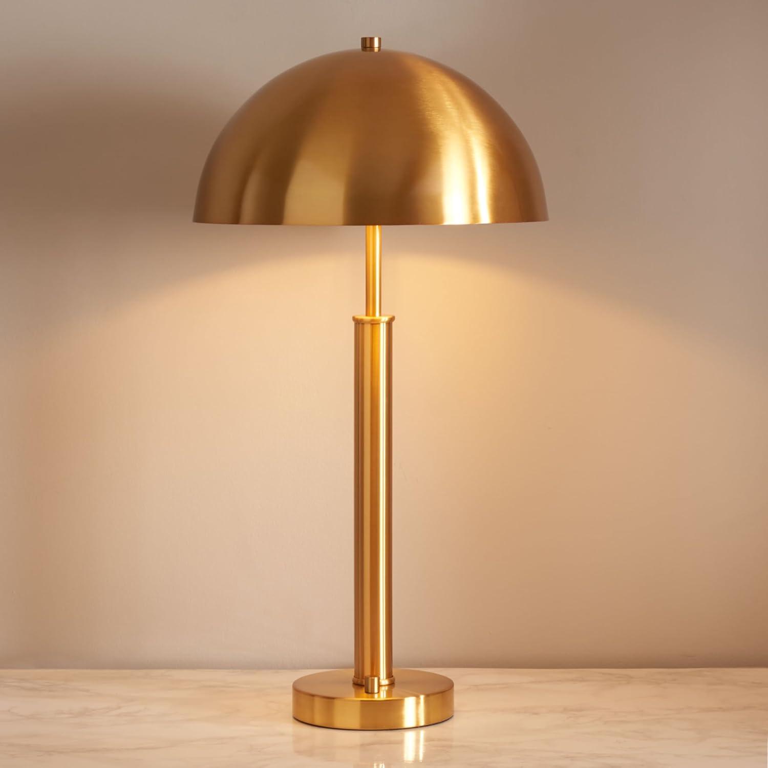 image:imageSAFAVIEH Couture Lighting Collection Harvey Modern Metal Dome Nickel 26inch Bedroom Living Room Home Office Desk Nightstand Table Lamp LED Bulb IncludedGold