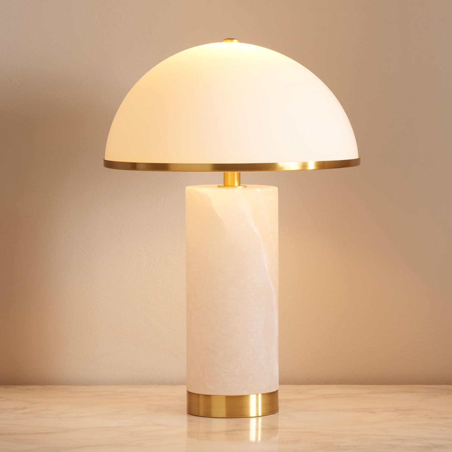 image:imageSAFAVIEH Couture Lighting Collection Izabel GoldWhite Alabaster 19inch Table Lamp LED Bulbs Included