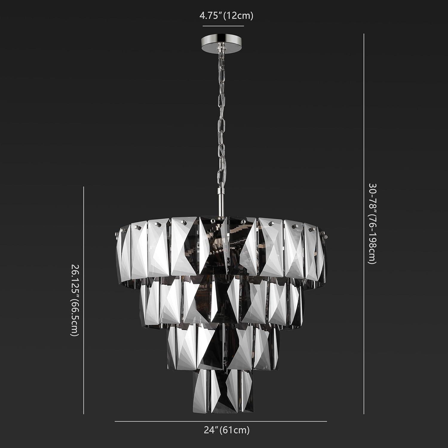image:imageSAFAVIEH Couture Lighting Collection Jaylee Art Deco NickelDark Grey Crystal 4Tier Hanging Adjustable Chandelier Light Fixture LED Bulbs Included