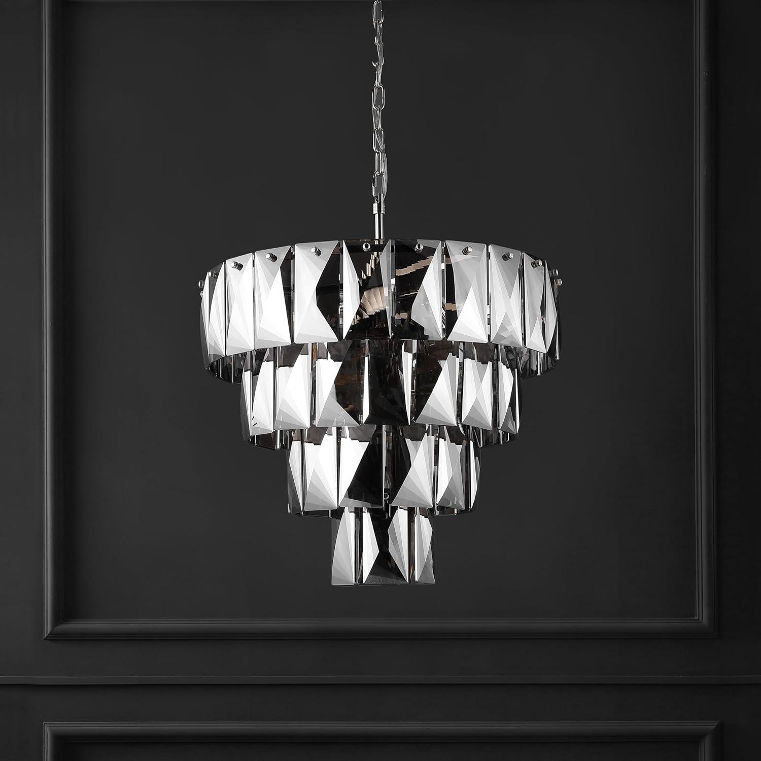 image:imageSAFAVIEH Couture Lighting Collection Jaylee Art Deco NickelDark Grey Crystal 4Tier Hanging Adjustable Chandelier Light Fixture LED Bulbs Included