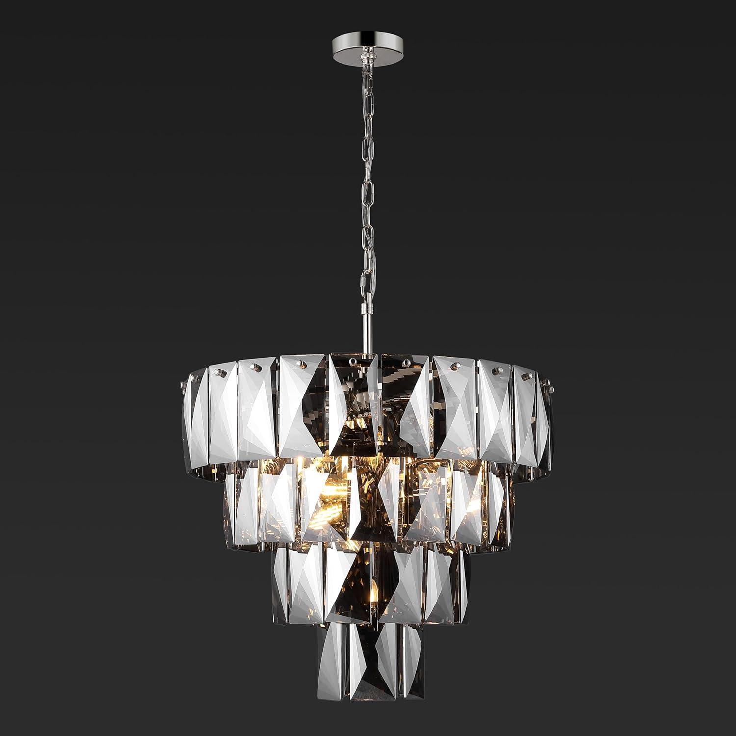 image:imageSAFAVIEH Couture Lighting Collection Jaylee Art Deco NickelDark Grey Crystal 4Tier Hanging Adjustable Chandelier Light Fixture LED Bulbs Included