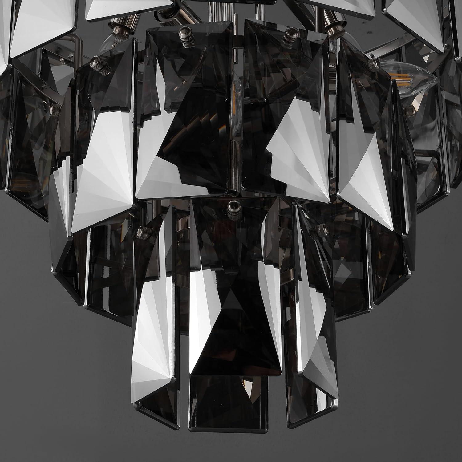 image:imageSAFAVIEH Couture Lighting Collection Jaylee Art Deco NickelDark Grey Crystal 4Tier Hanging Adjustable Chandelier Light Fixture LED Bulbs Included