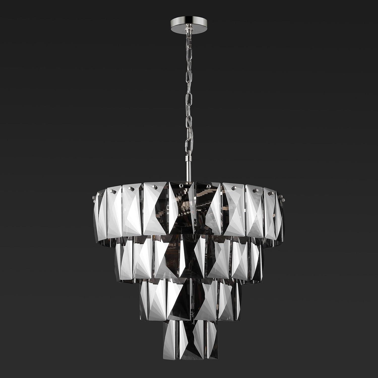 image:imageSAFAVIEH Couture Lighting Collection Jaylee Art Deco NickelDark Grey Crystal 4Tier Hanging Adjustable Chandelier Light Fixture LED Bulbs Included