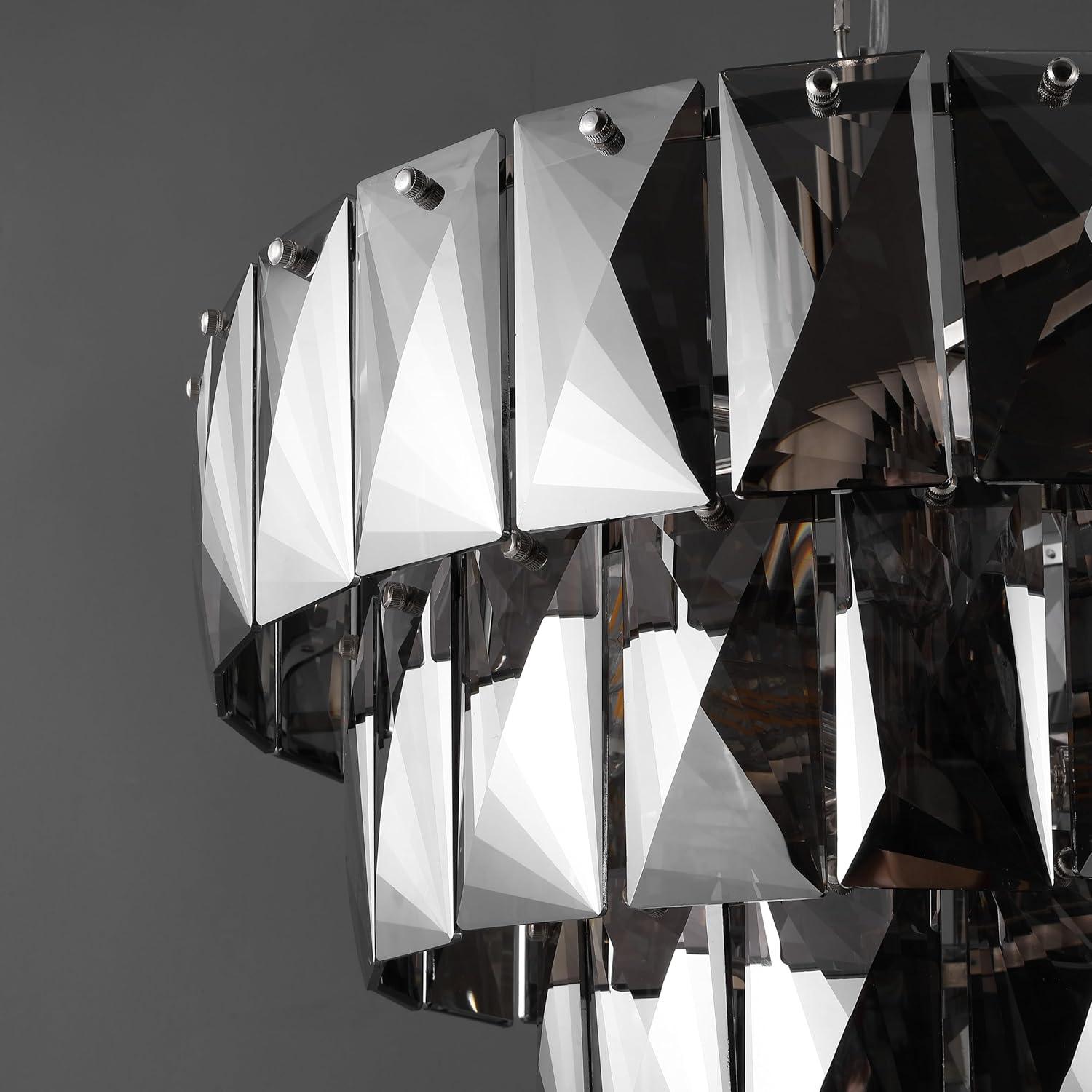 image:imageSAFAVIEH Couture Lighting Collection Jaylee Art Deco NickelDark Grey Crystal 4Tier Hanging Adjustable Chandelier Light Fixture LED Bulbs Included