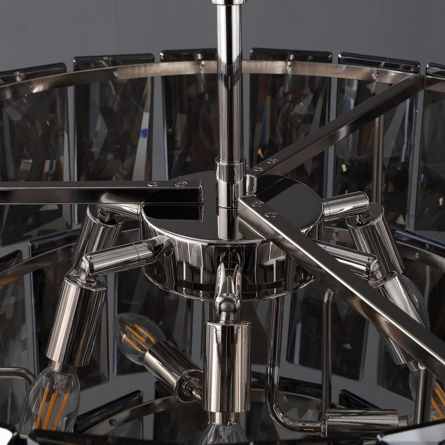 image:imageSAFAVIEH Couture Lighting Collection Jaylee Art Deco NickelDark Grey Crystal 4Tier Hanging Adjustable Chandelier Light Fixture LED Bulbs Included