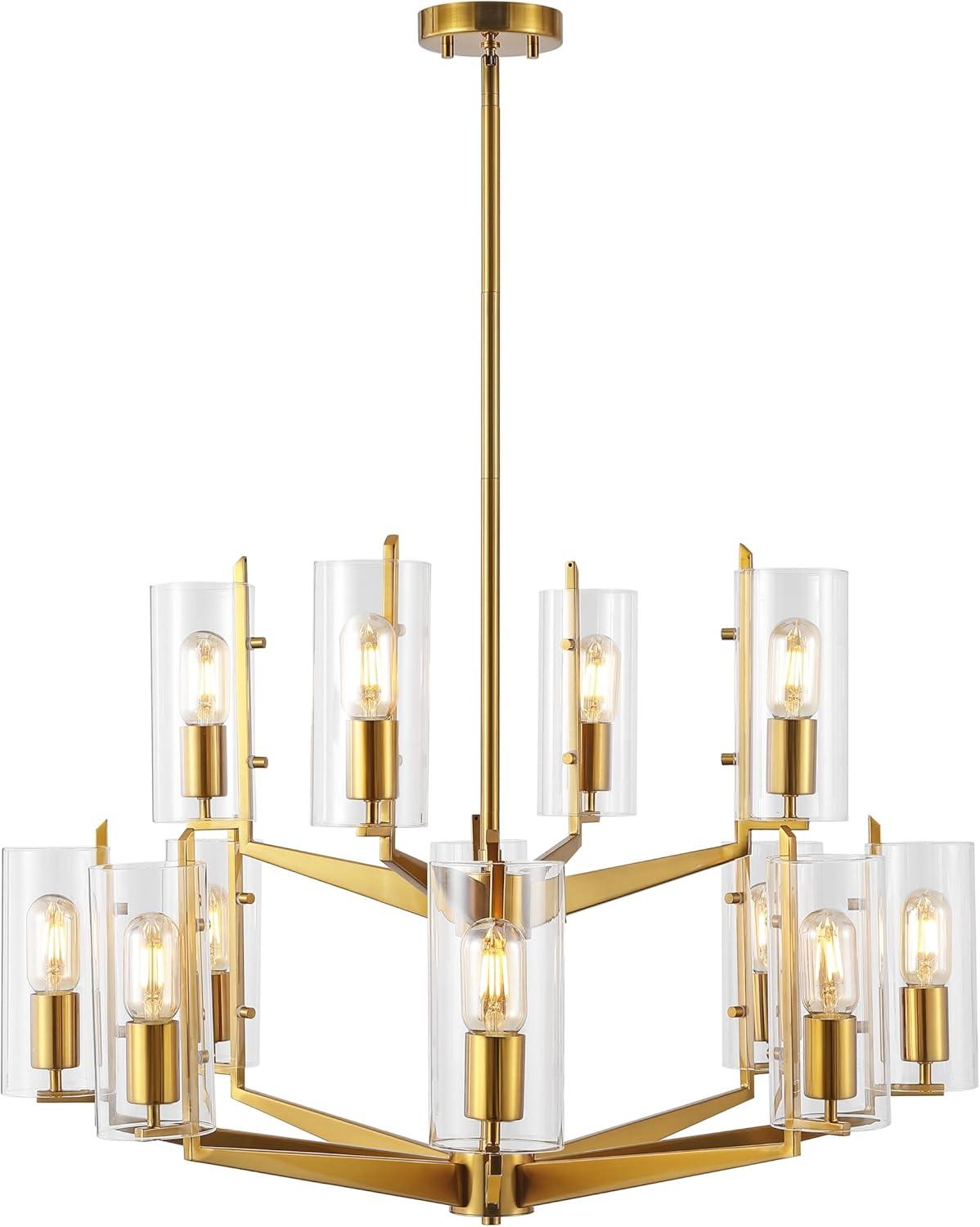 image:imageSAFAVIEH Couture Lighting Collection Jennica Art Deco Glam Gold Glass Chandelier