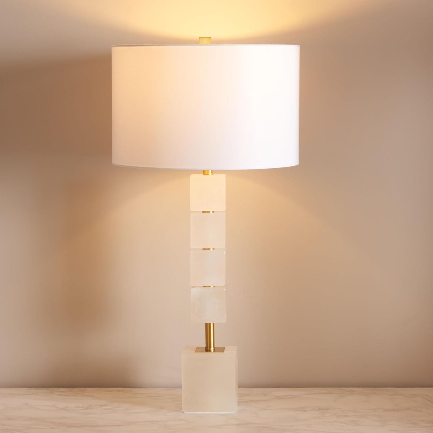 image:imageSAFAVIEH Couture Lighting Collection Johnny AlabasterGold 30inch Bedroom Living Room Home Office Desk Nightstand Table Lamp LED Bulb Included