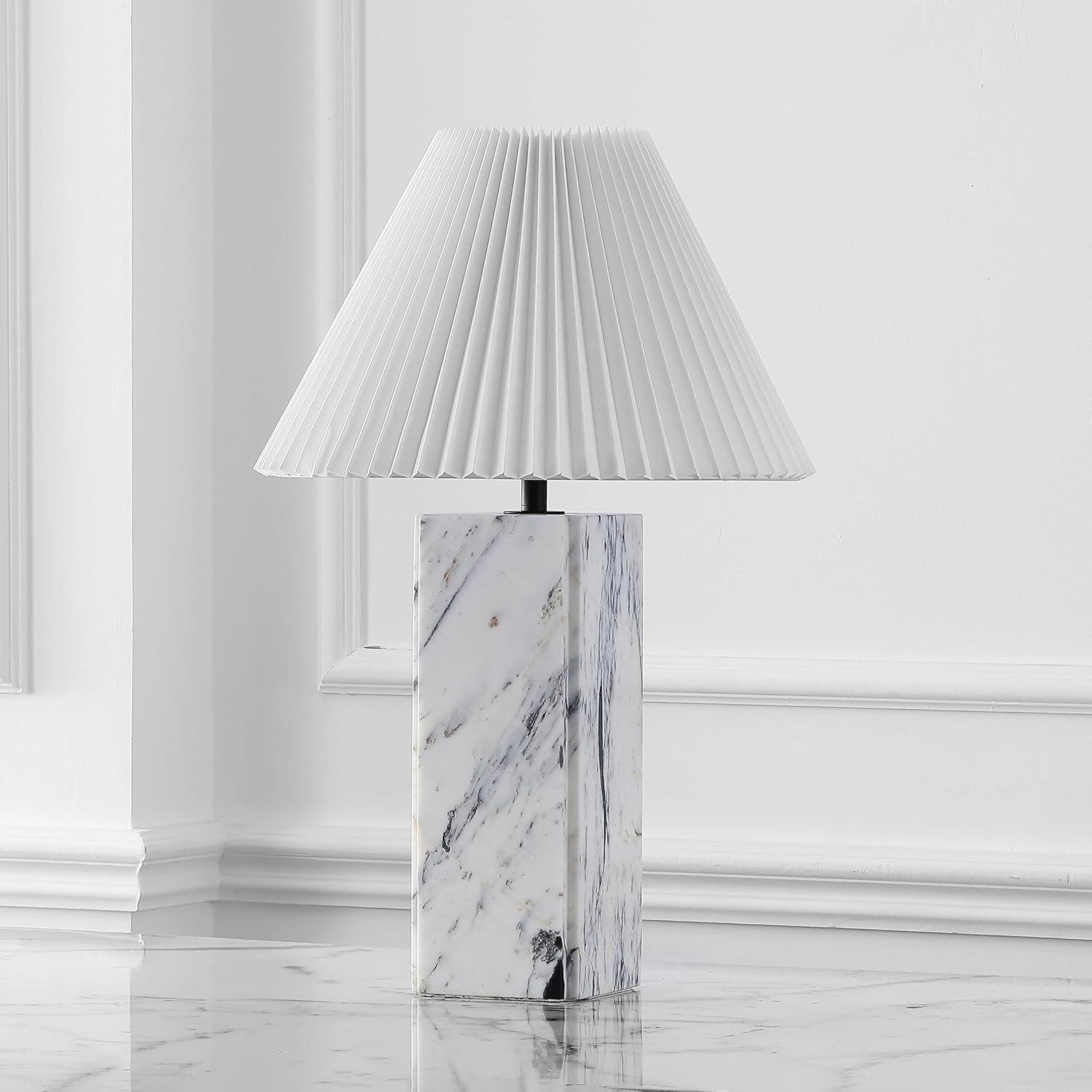image:imageSAFAVIEH Couture Lighting Collection Mackenzie Light BrownBlack Marble Square 25inch Table Lamp for Bedroom Living Room Home Office Desk Nightstand LED Bulb IncludedWhiteBlack