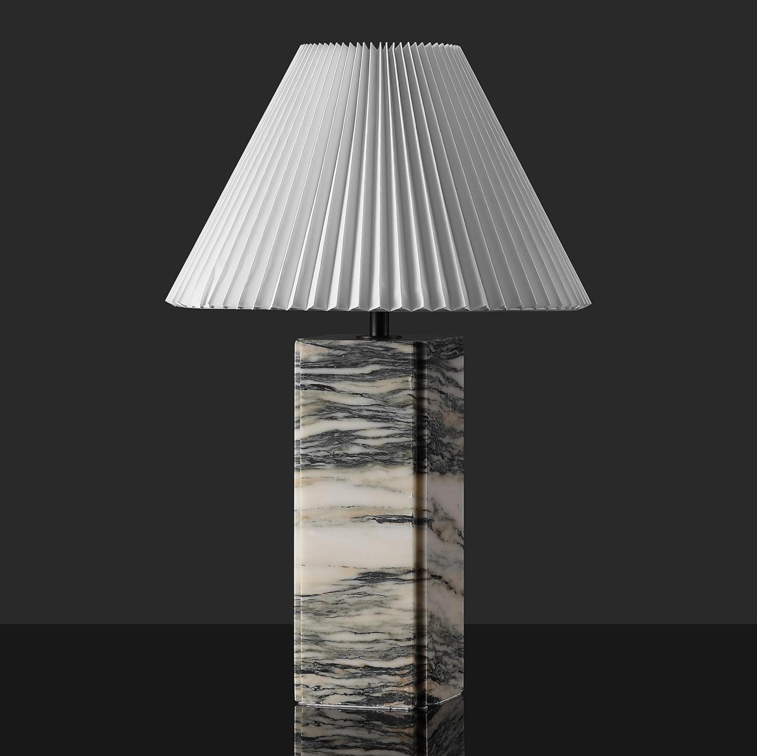 image:imageSAFAVIEH Couture Lighting Collection Mackenzie Light BrownBlack Marble Square 25inch Table Lamp for Bedroom Living Room Home Office Desk Nightstand LED Bulb IncludedCreamWhite