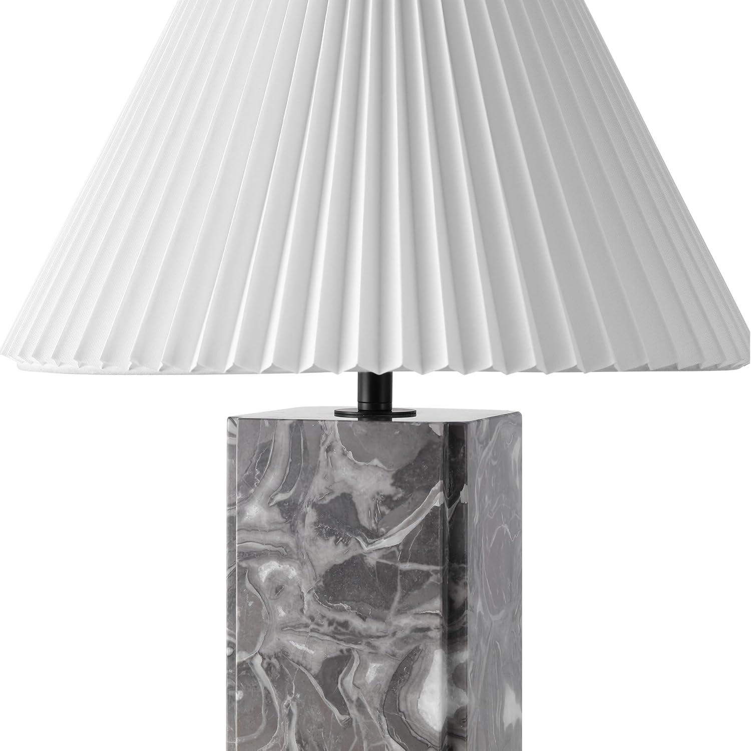 image:imageSAFAVIEH Couture Lighting Collection Mackenzie Light BrownBlack Marble Square 25inch Table Lamp for Bedroom Living Room Home Office Desk Nightstand LED Bulb IncludedLight GreyWhite