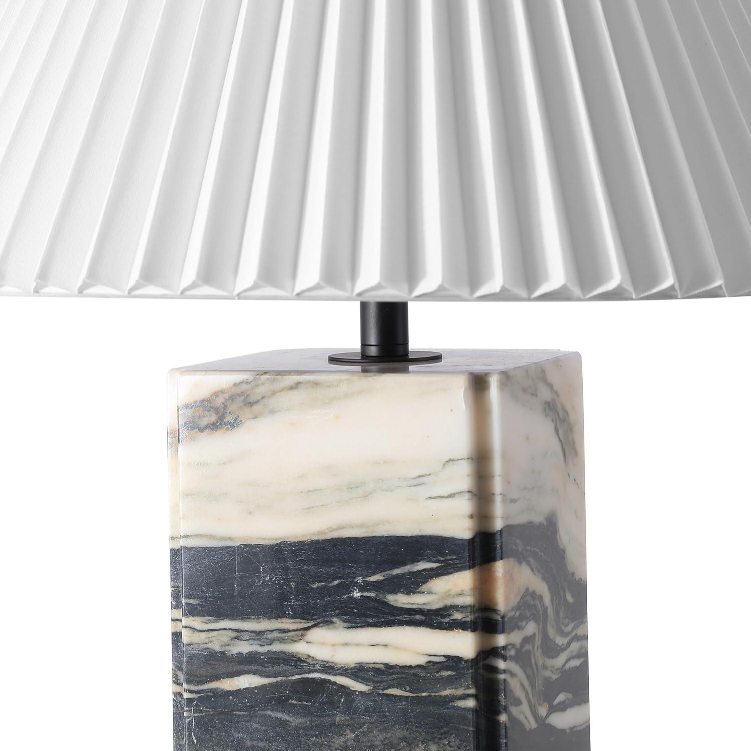 image:imageSAFAVIEH Couture Lighting Collection Mackenzie Light BrownBlack Marble Square 25inch Table Lamp for Bedroom Living Room Home Office Desk Nightstand LED Bulb IncludedLight BrownBlack