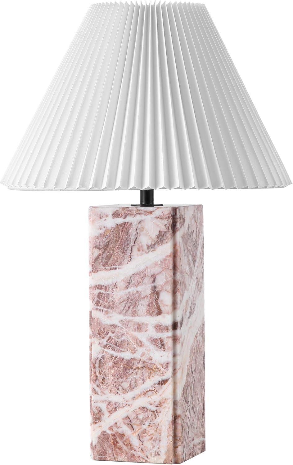 image:imageSAFAVIEH Couture Lighting Collection Mackenzie Light BrownBlack Marble Square 25inch Table Lamp for Bedroom Living Room Home Office Desk Nightstand LED Bulb IncludedTanWhite