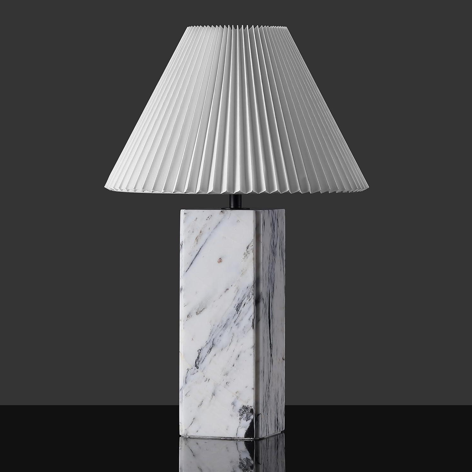 image:imageSAFAVIEH Couture Lighting Collection Mackenzie Light BrownBlack Marble Square 25inch Table Lamp for Bedroom Living Room Home Office Desk Nightstand LED Bulb IncludedWhiteBlack