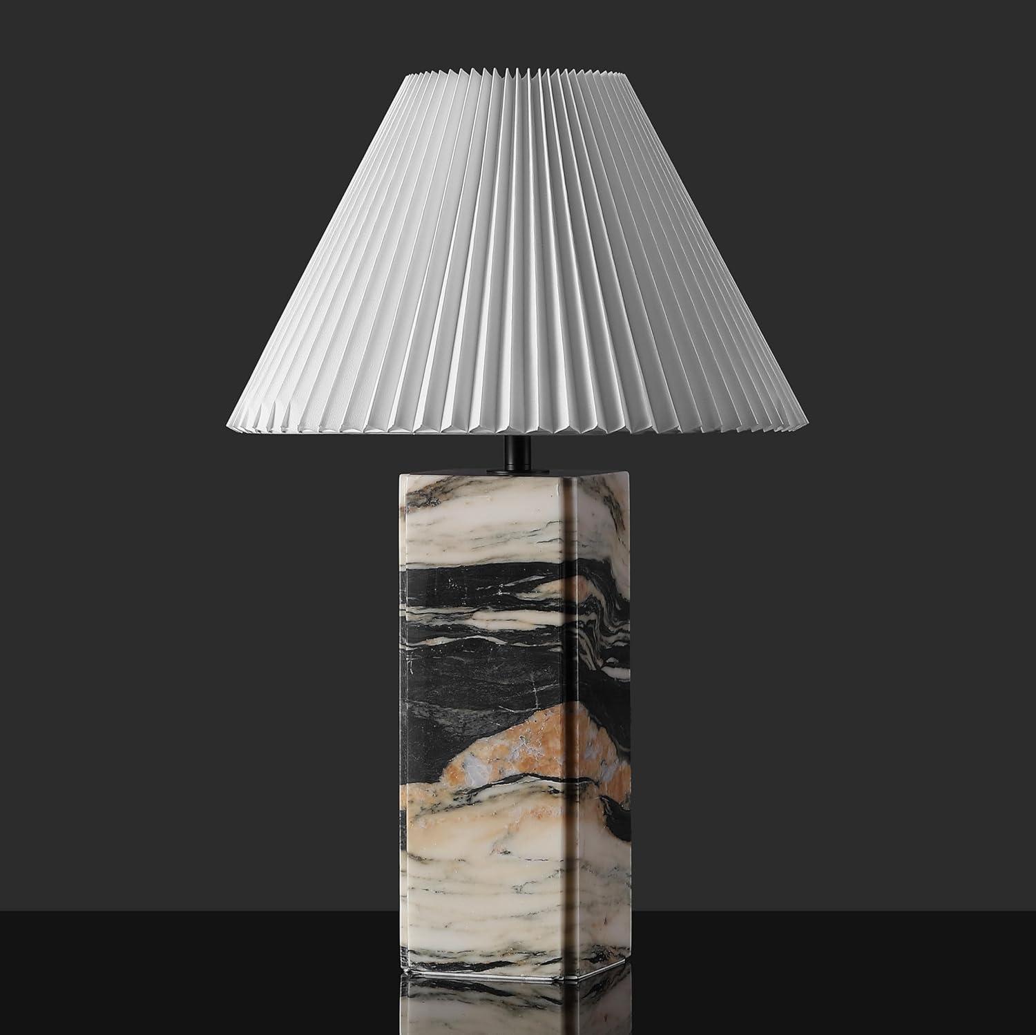 image:imageSAFAVIEH Couture Lighting Collection Mackenzie Light BrownBlack Marble Square 25inch Table Lamp for Bedroom Living Room Home Office Desk Nightstand LED Bulb IncludedLight BrownBlack