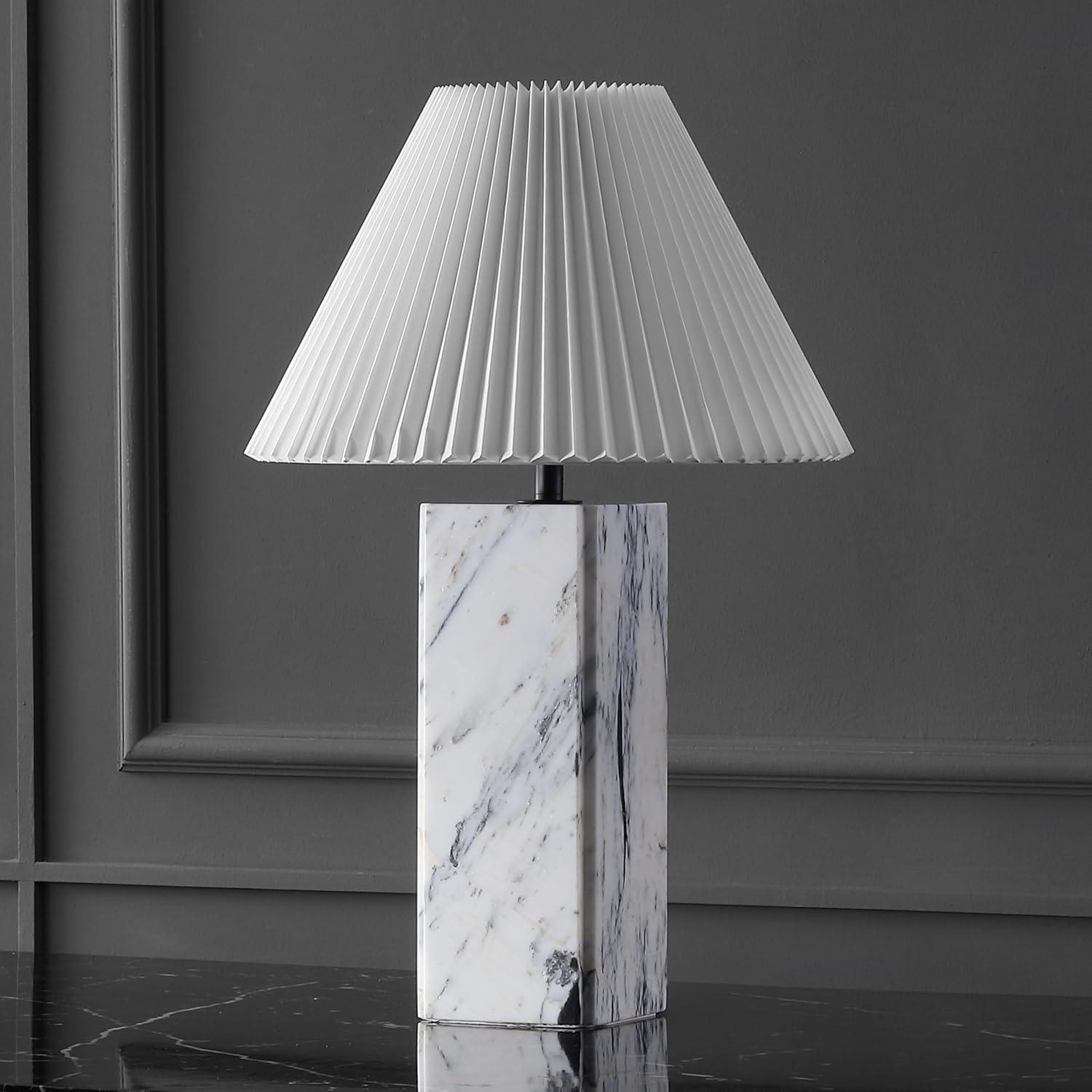 image:imageSAFAVIEH Couture Lighting Collection Mackenzie Light BrownBlack Marble Square 25inch Table Lamp for Bedroom Living Room Home Office Desk Nightstand LED Bulb IncludedWhiteBlack