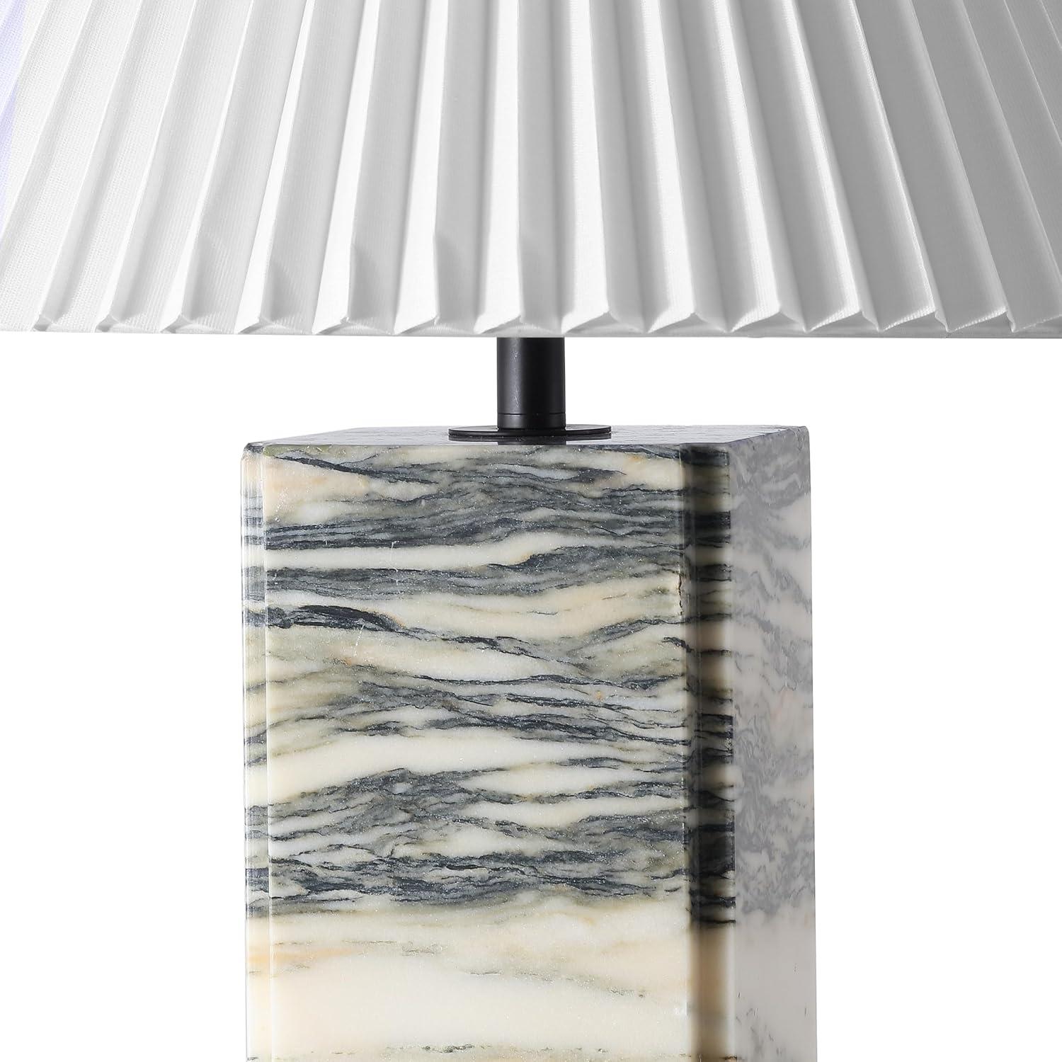 image:imageSAFAVIEH Couture Lighting Collection Mackenzie Light BrownBlack Marble Square 25inch Table Lamp for Bedroom Living Room Home Office Desk Nightstand LED Bulb IncludedCreamWhite