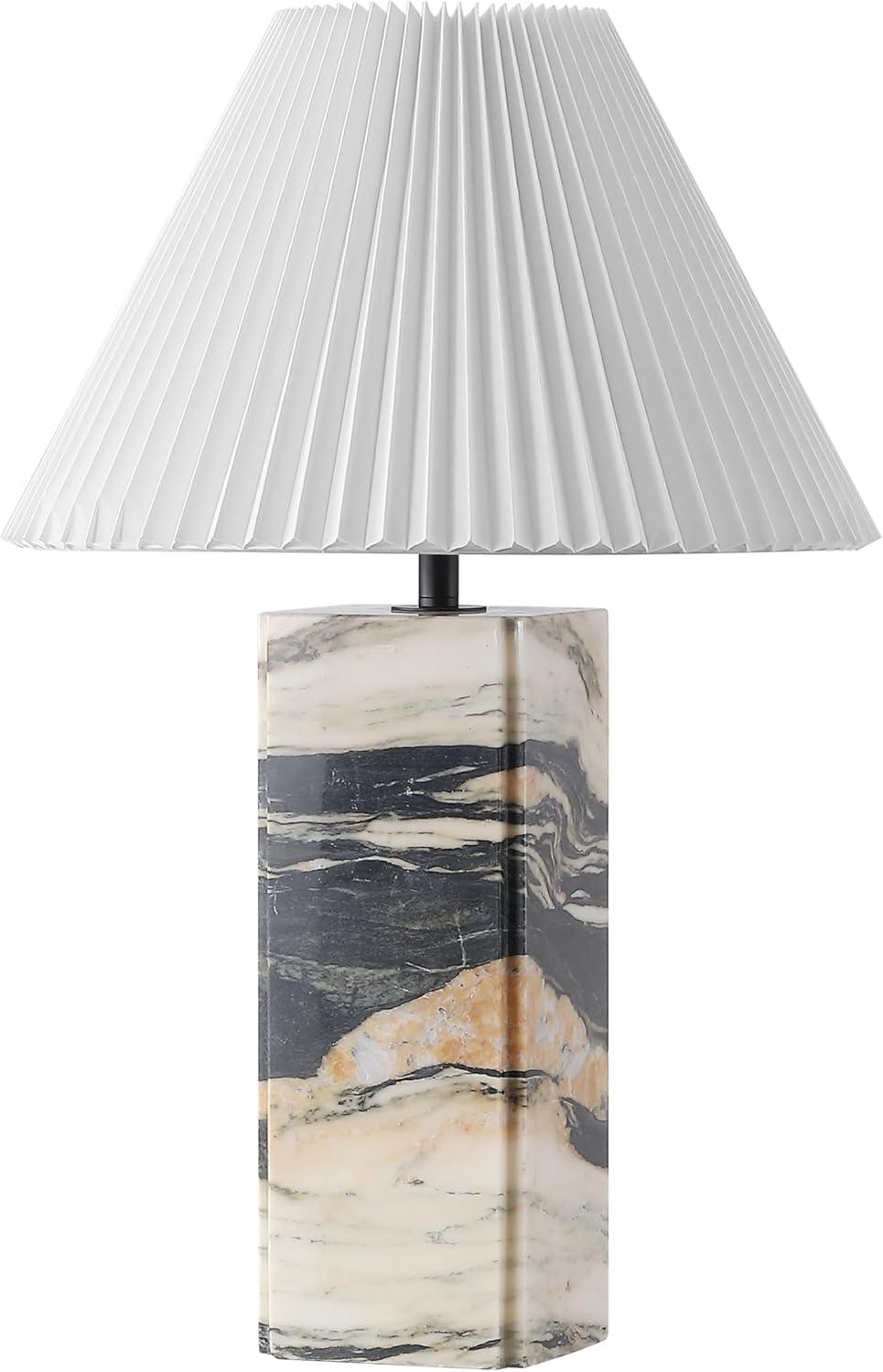 image:imageSAFAVIEH Couture Lighting Collection Mackenzie Light BrownBlack Marble Square 25inch Table Lamp for Bedroom Living Room Home Office Desk Nightstand LED Bulb IncludedLight BrownBlack